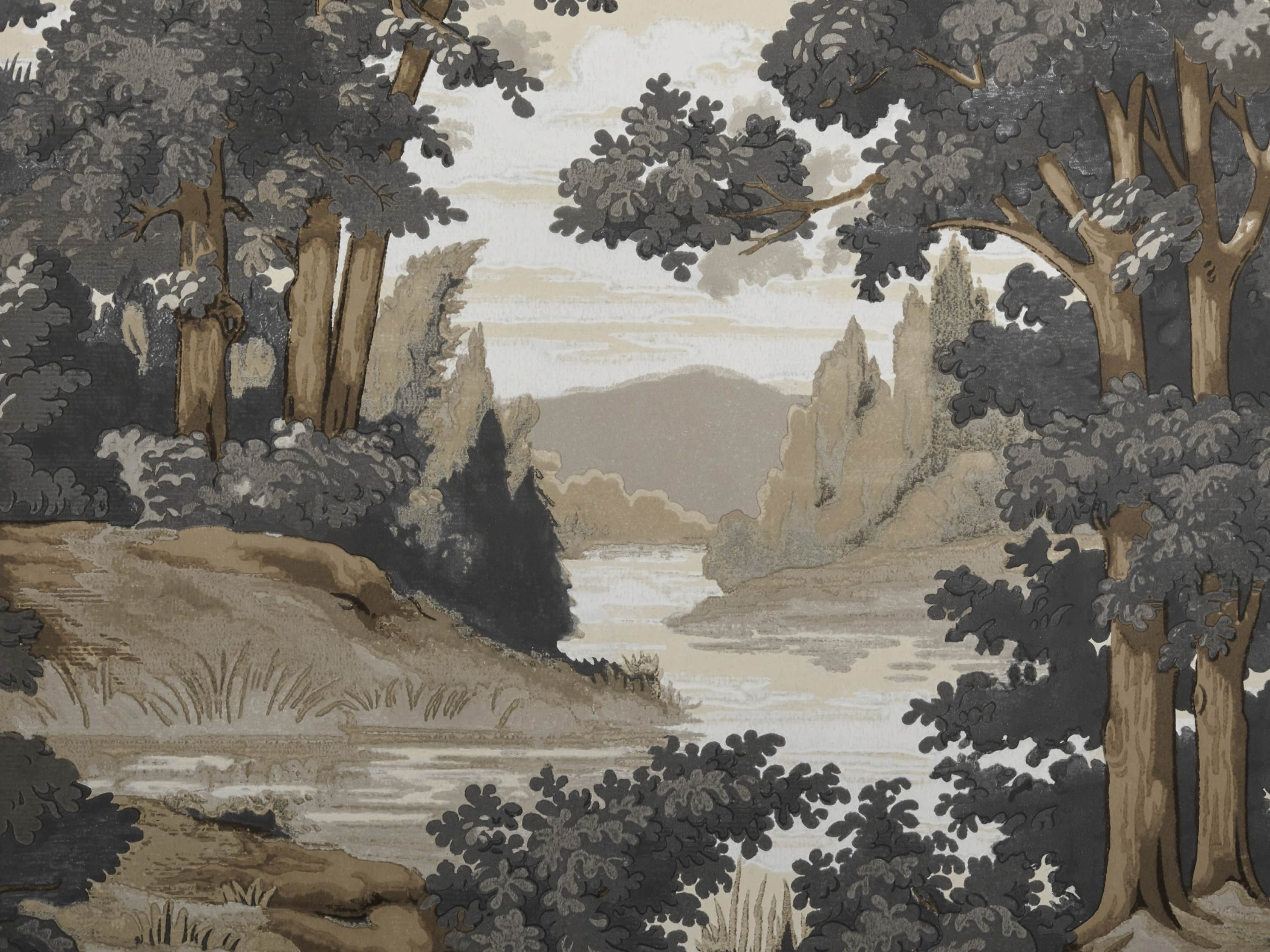 River Scene Grey and Taupe Wallpaper, slide 2 of 2