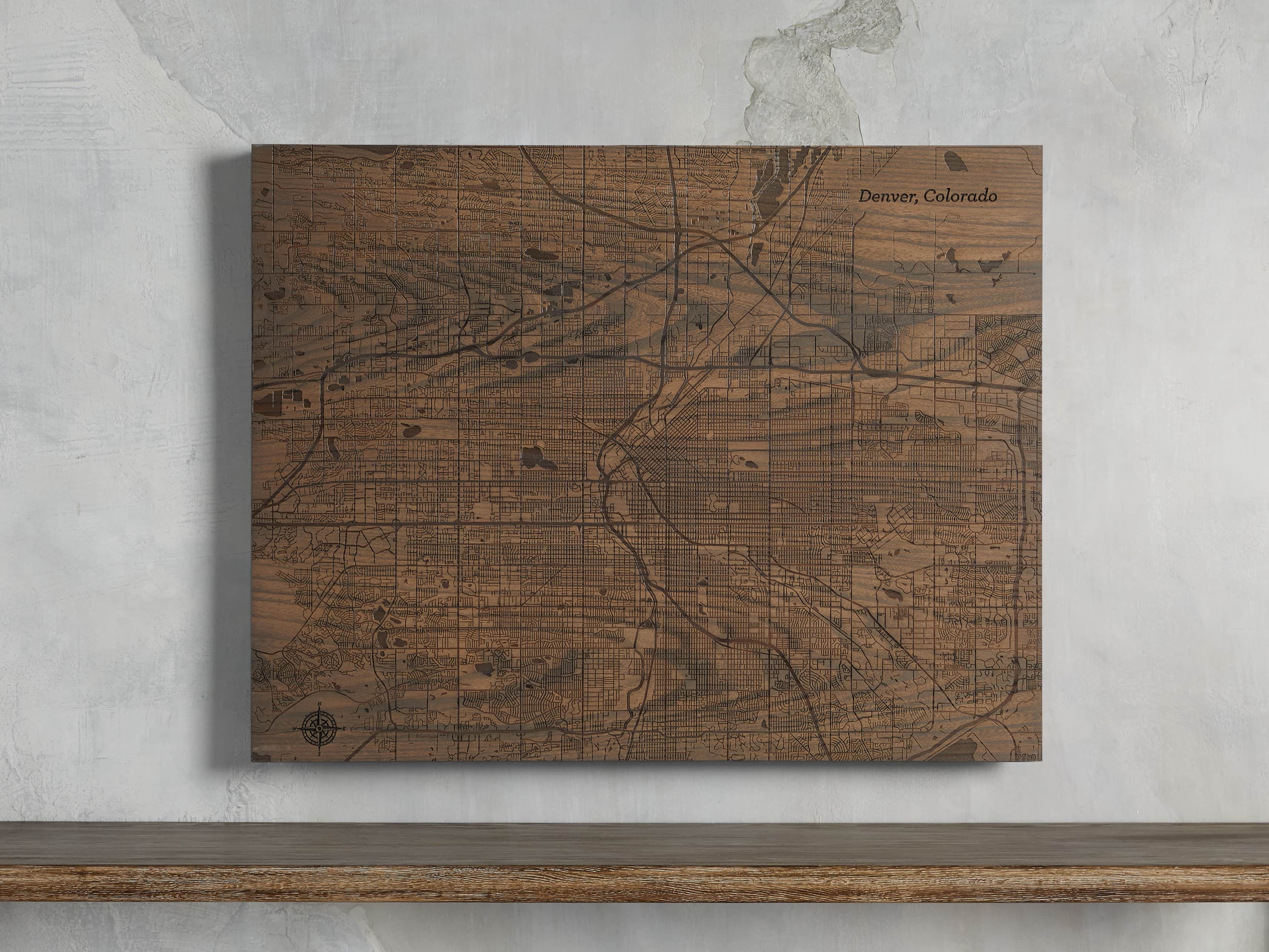 Engraved Wood Denver Map in Briarsmoke, slide 1 of 3