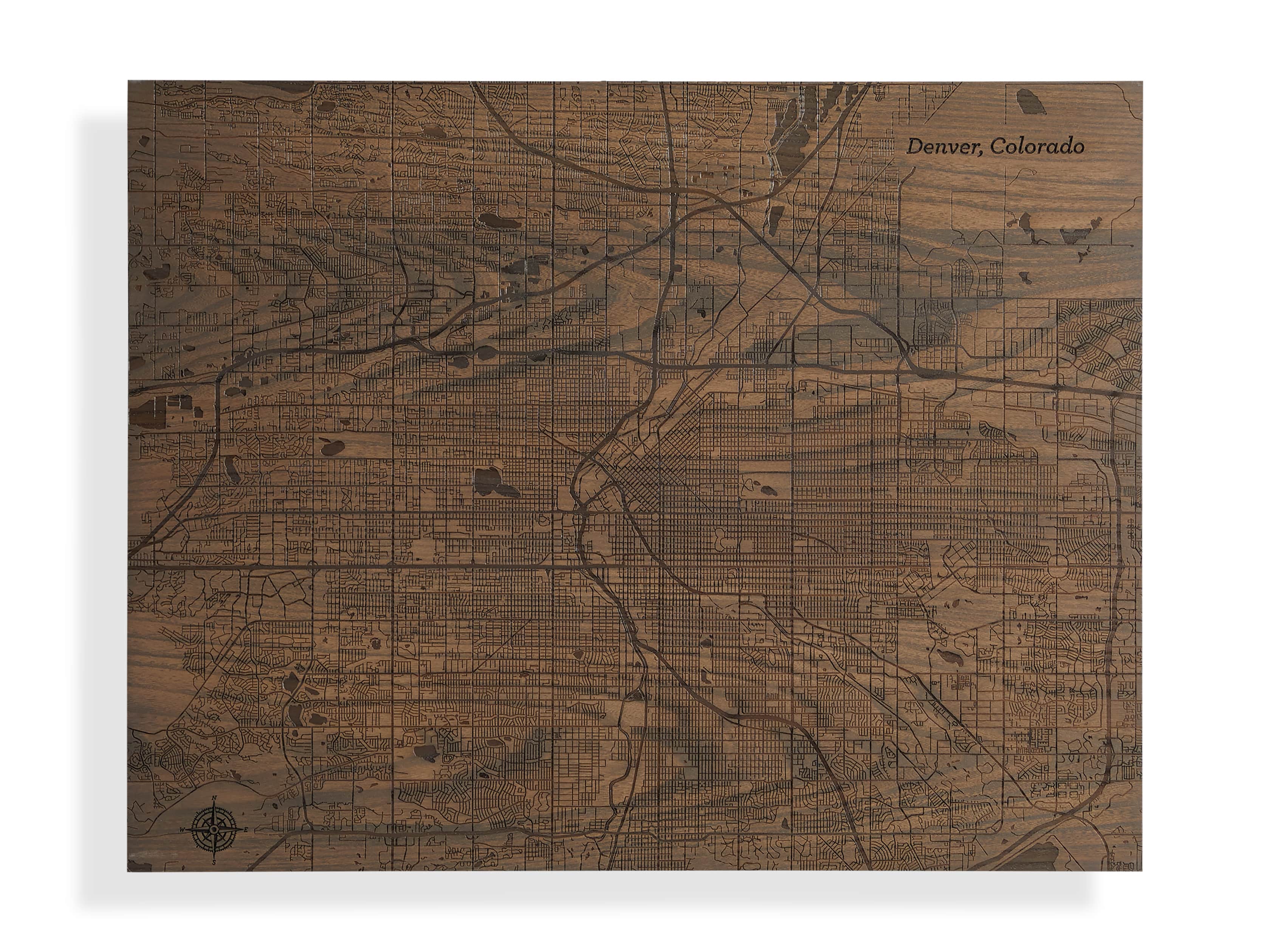 Engraved Wood Denver Map in Briarsmoke, slide 3 of 3