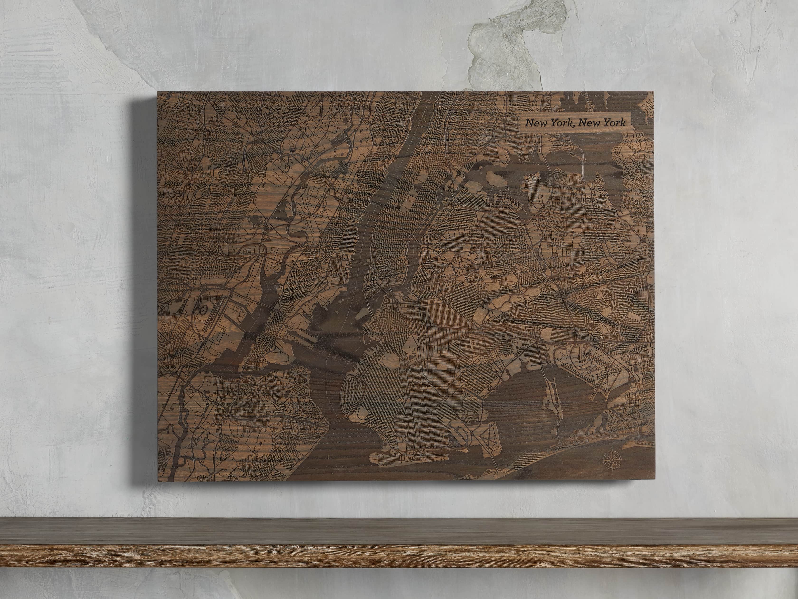 Engraved Wood New York City Street Map in Briarsmoke, slide 1 of 3