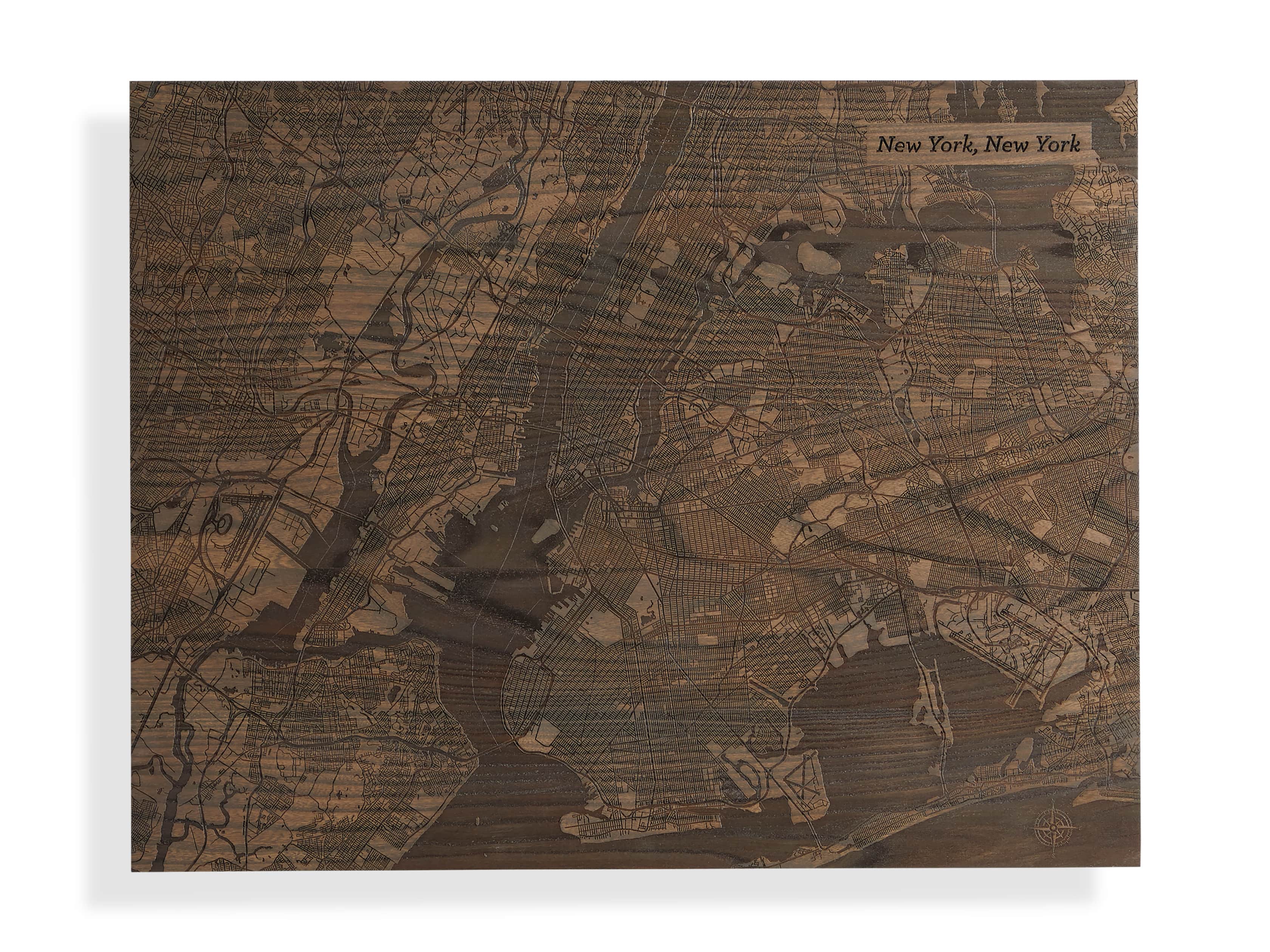 Engraved Wood New York City Street Map in Briarsmoke, slide 3 of 3