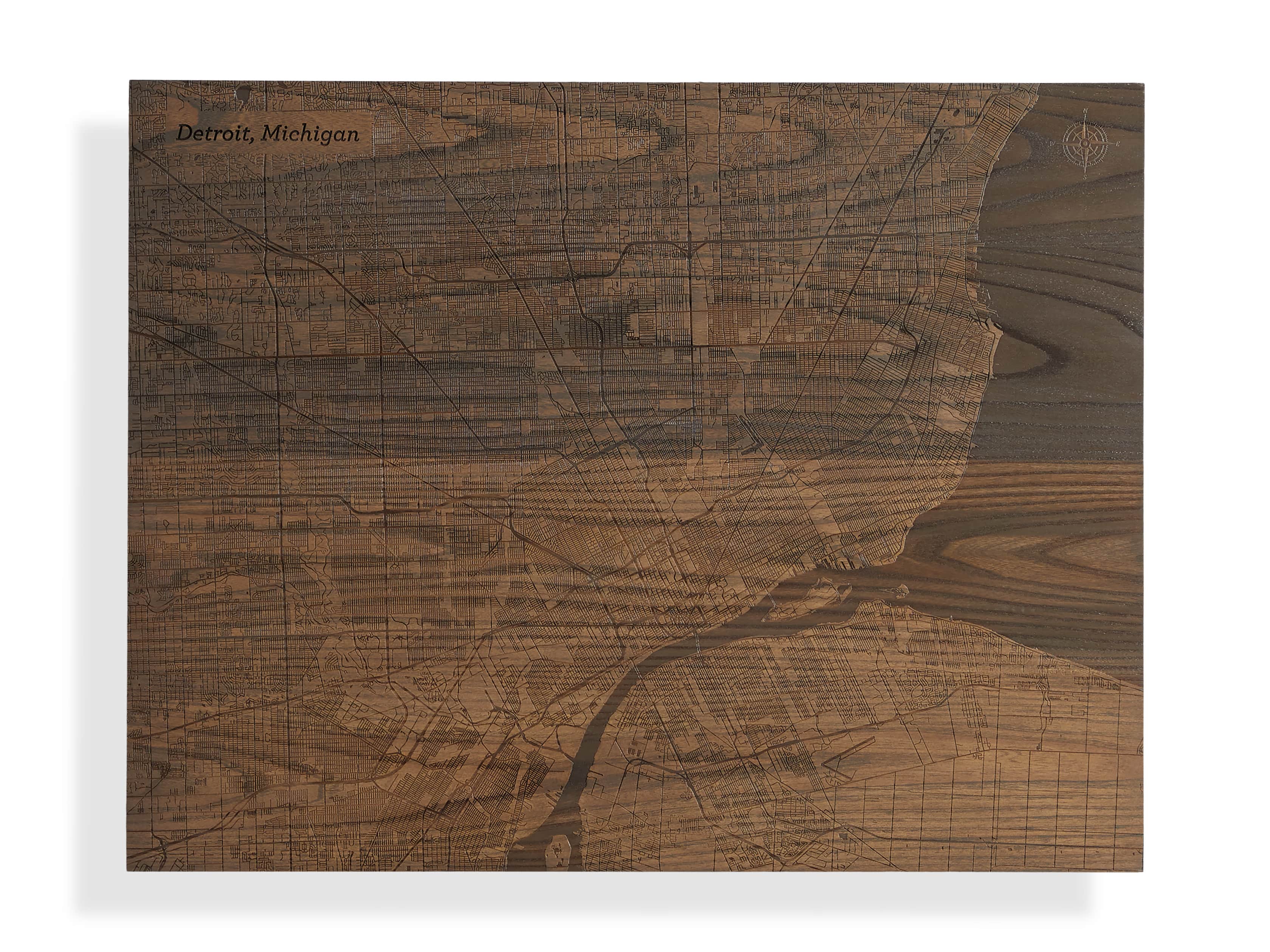 Engraved Wood Detroit Street Map in Briarsmoke, slide 3 of 3