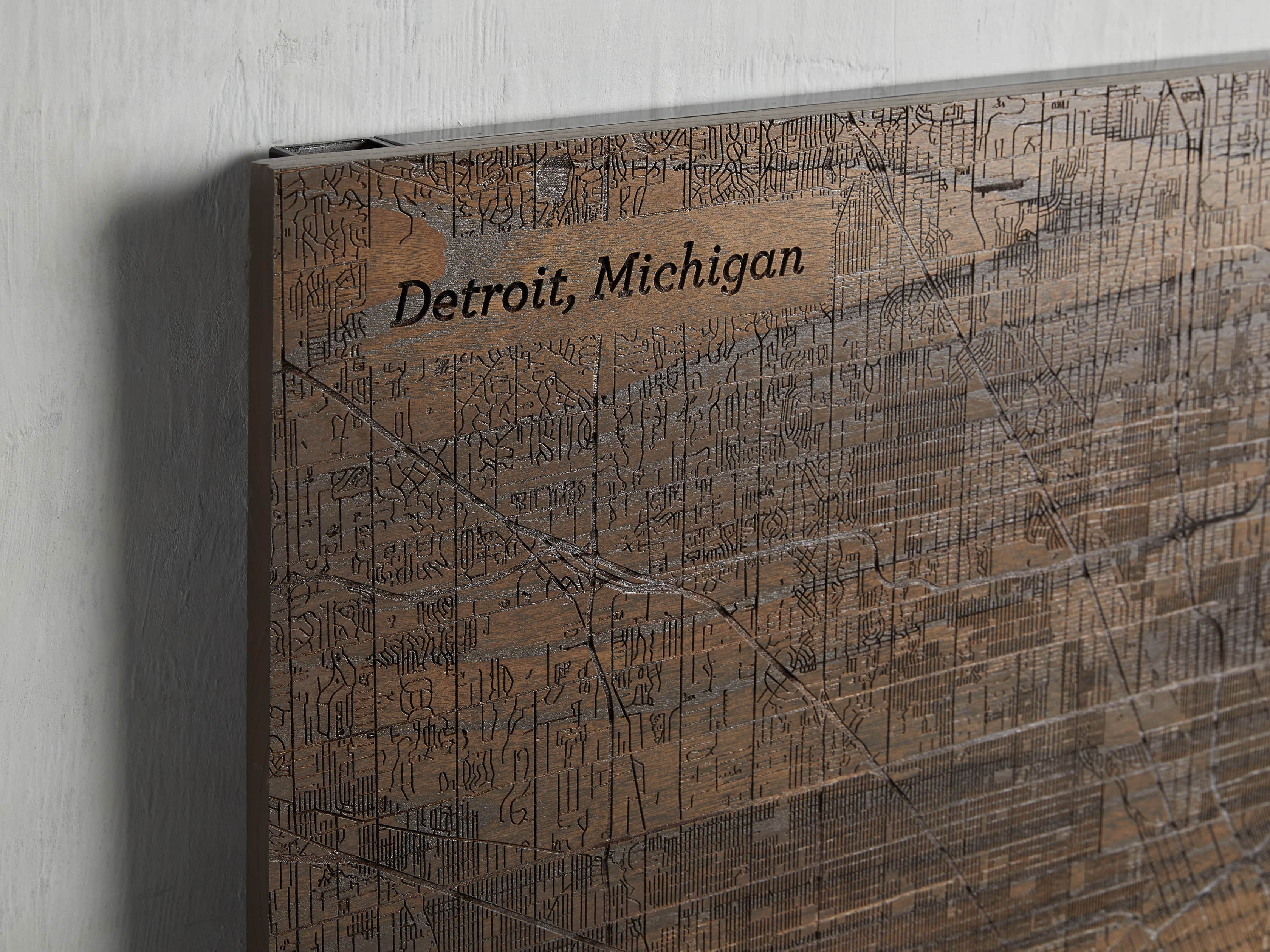Engraved Wood Detroit Street Map in Briarsmoke, slide 2 of 3