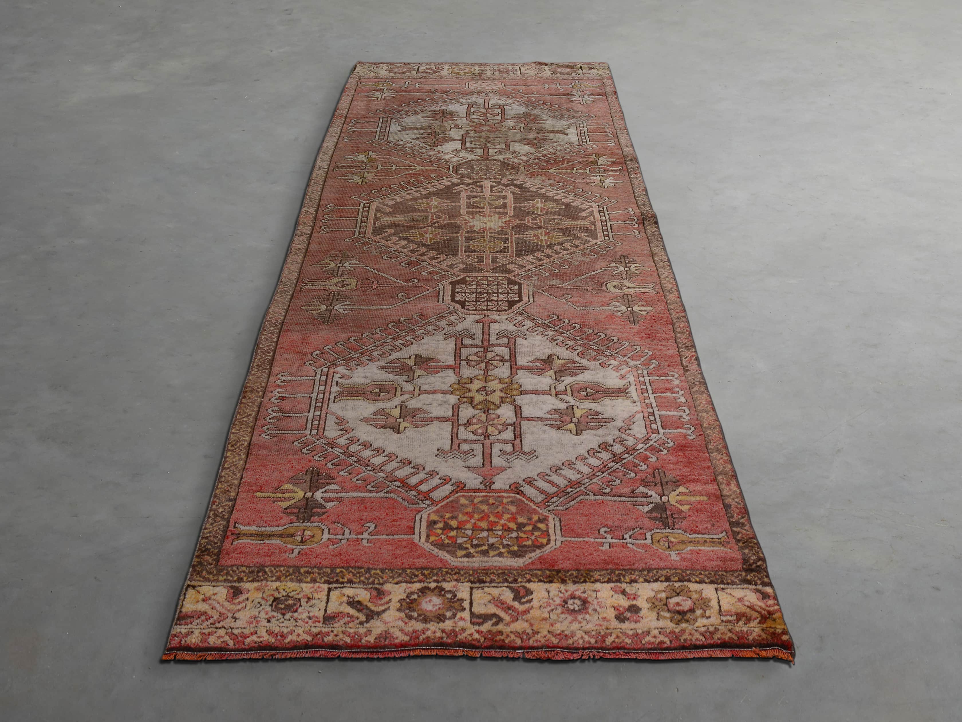 One of a Kind 3'4" x 10' Vintage Turkish Oushak Rug