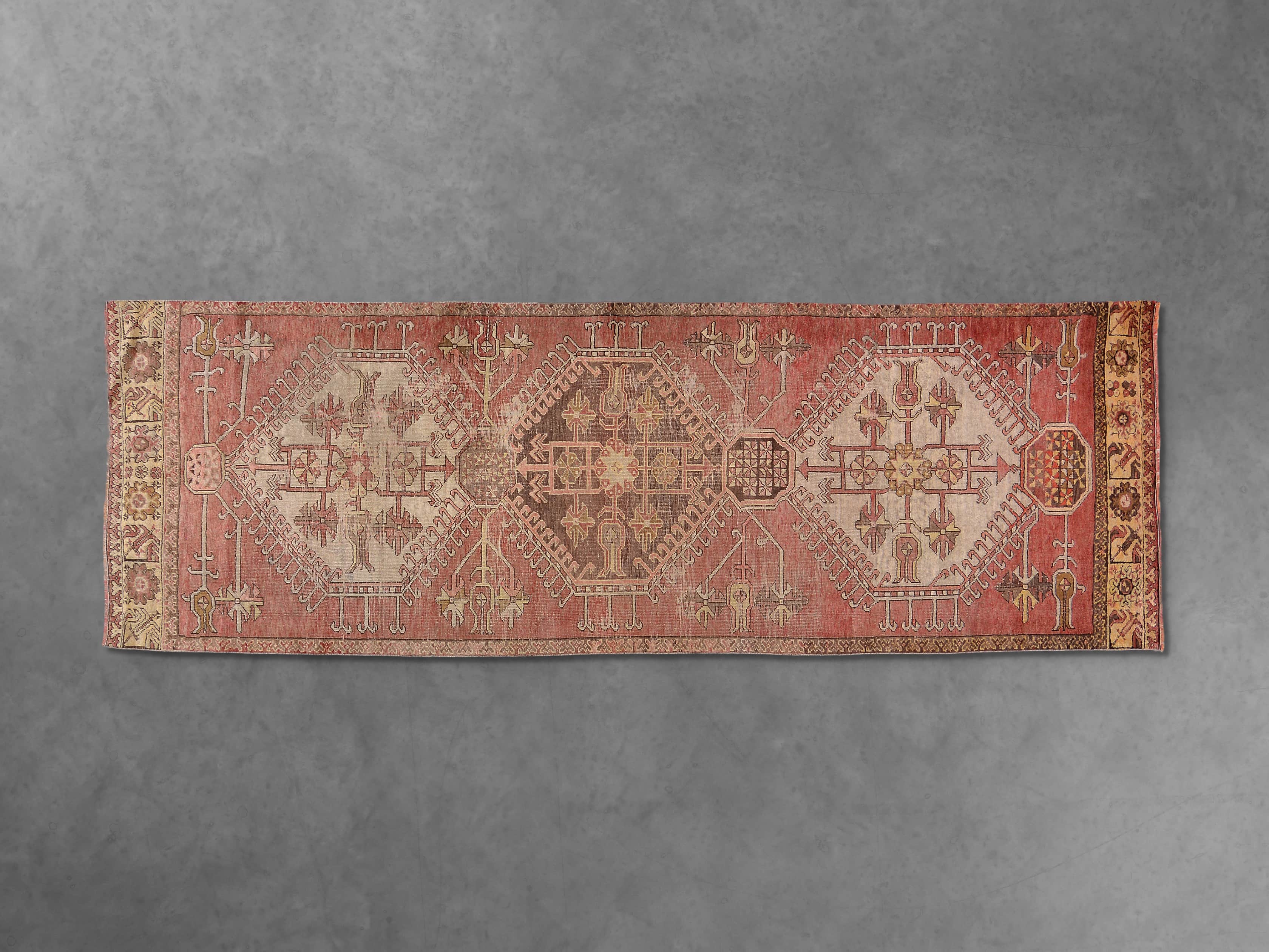 One of a Kind 3'4" x 10' Vintage Turkish Oushak Rug