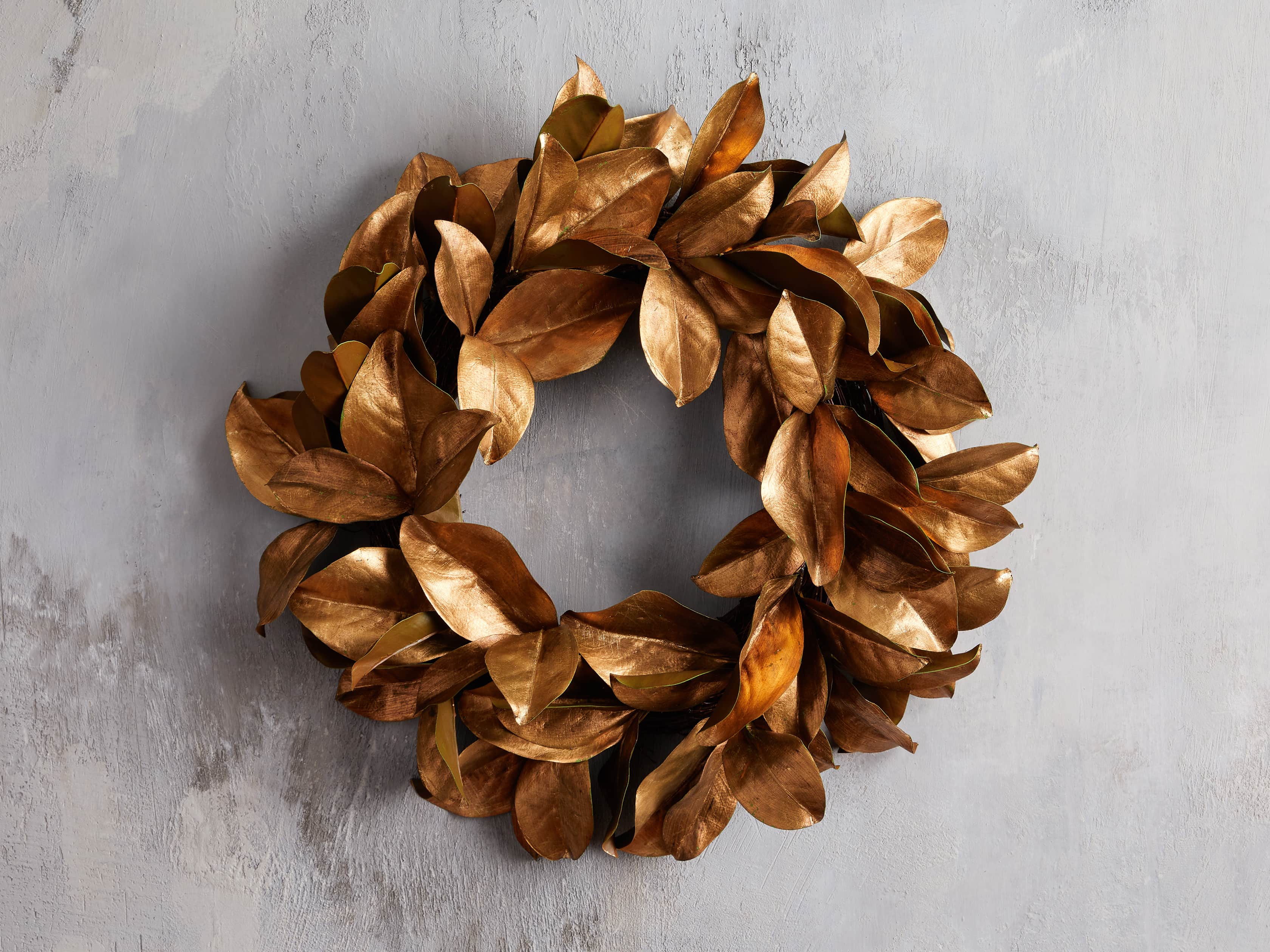 Faux Magnolia Gold Leaf Wreath 24", slide 1 of 5