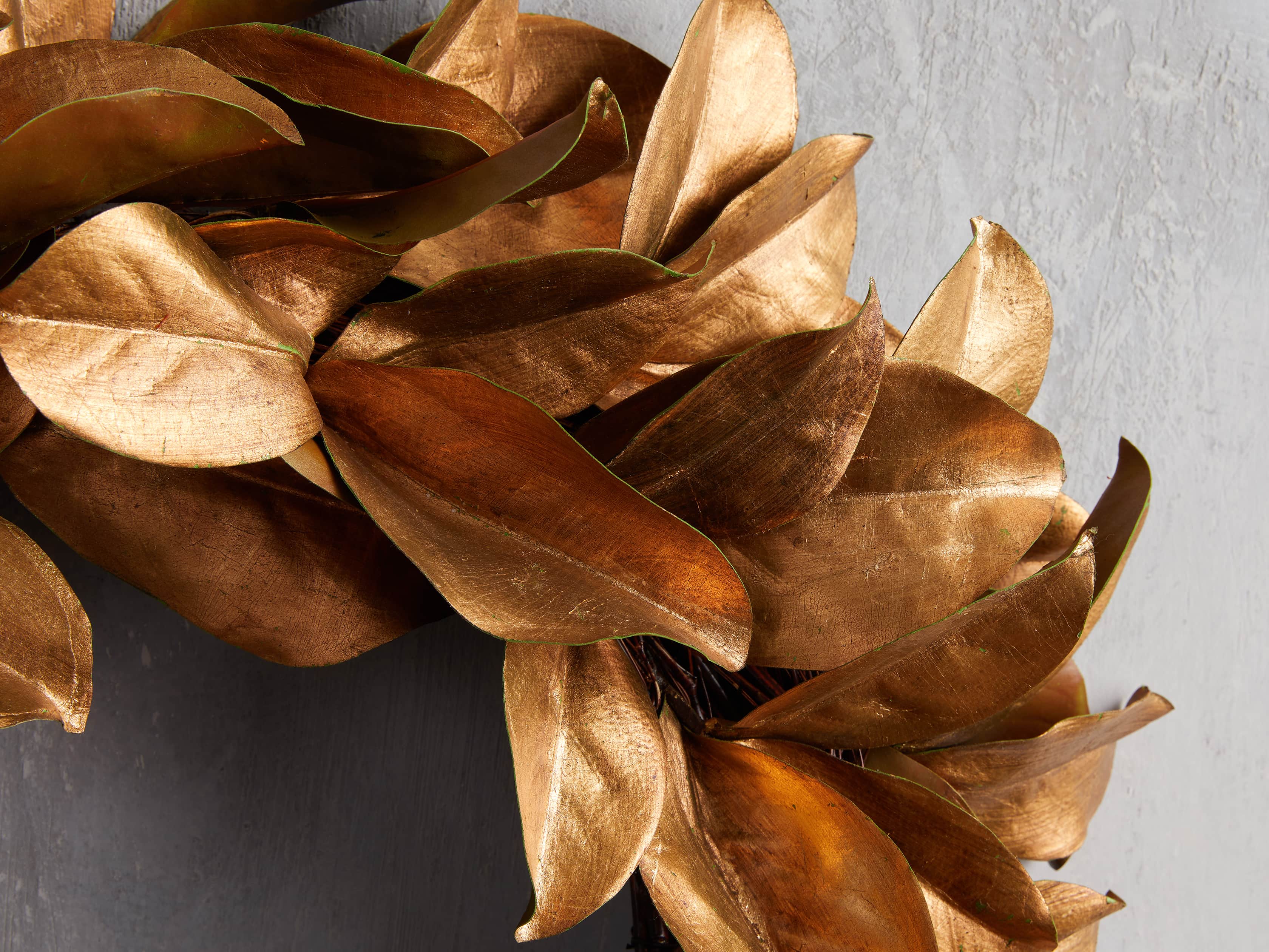 Faux Magnolia Gold Leaf Wreath 24", slide 2 of 5
