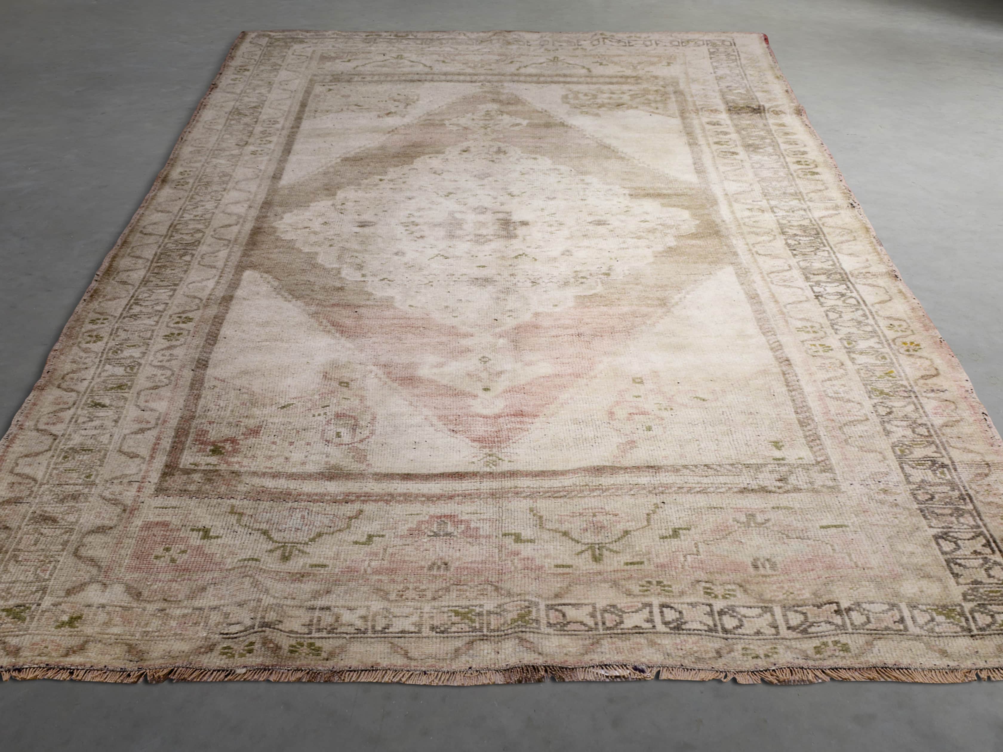 One of a Kind 5'1" x 9'7" Vintage Turkish Oushak Rug, slide 3 of 4