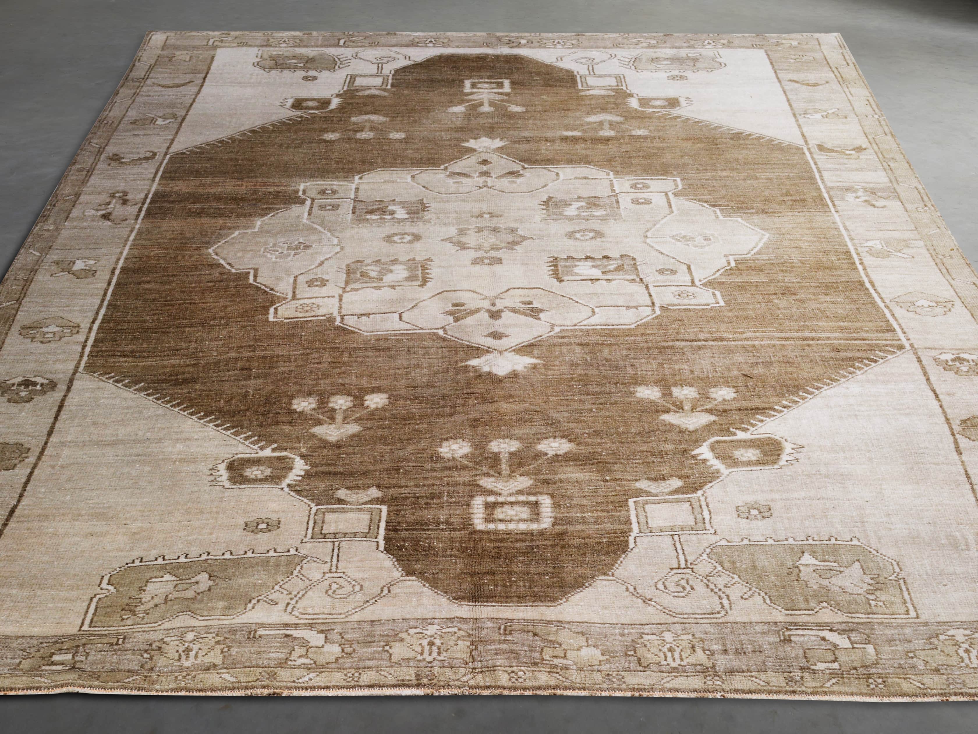 One of a Kind 6'3" x 9'6" Vintage Turkish Oushak Rug, slide 3 of 4