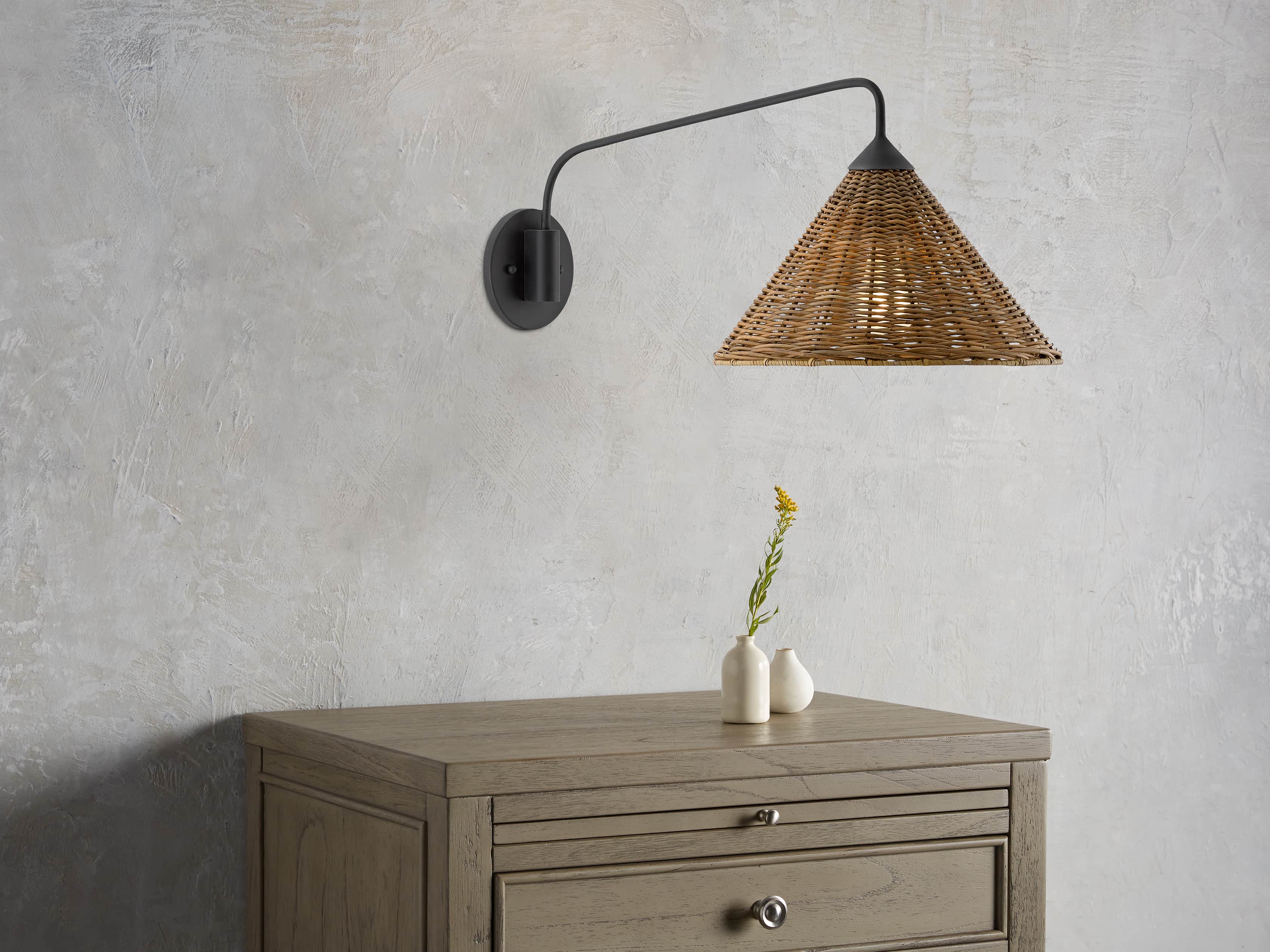 Rattan Swing Arm Sconce, slide 1 of 3