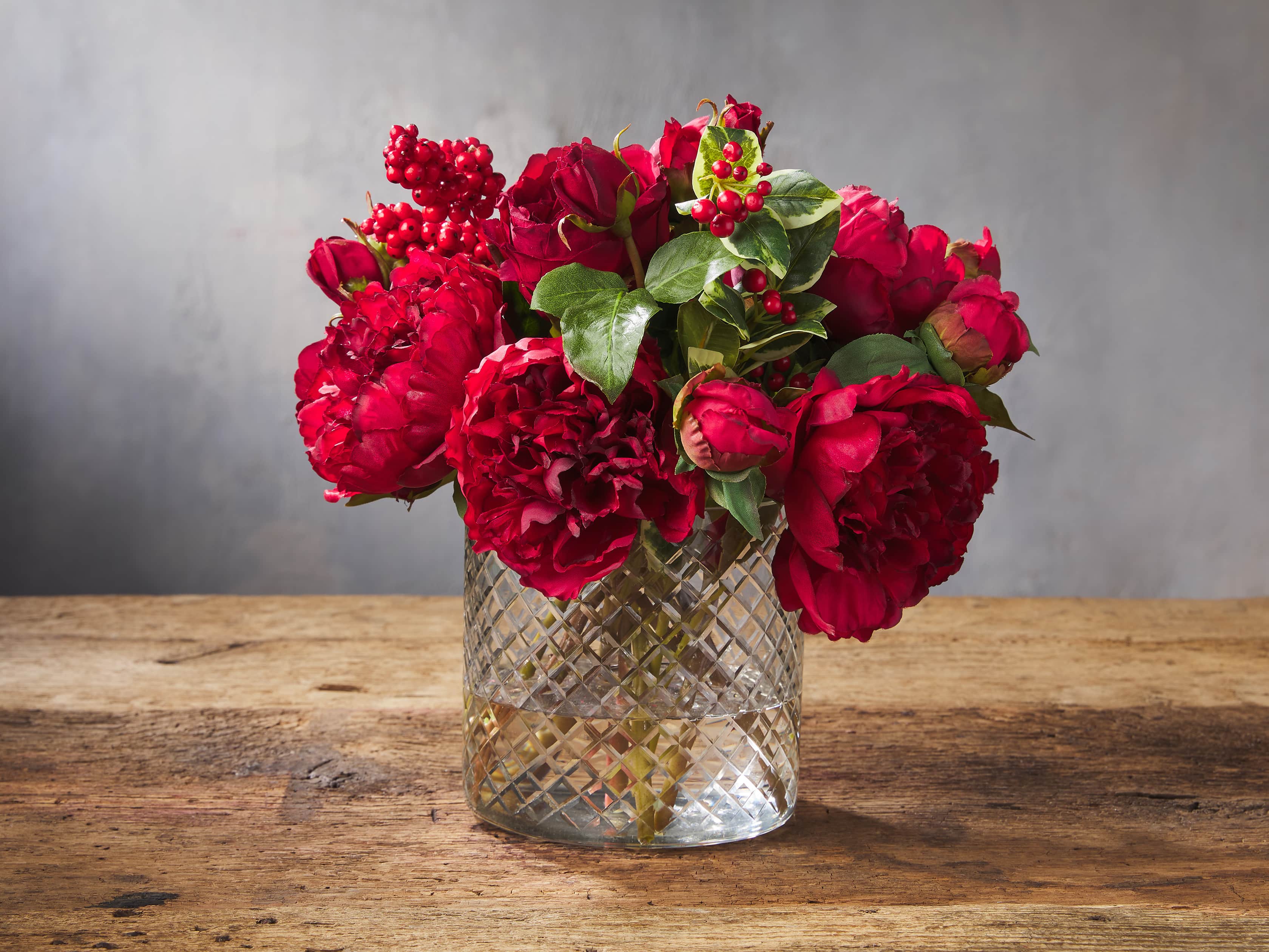 Faux Peony Rose in Vase, slide 1 of 1