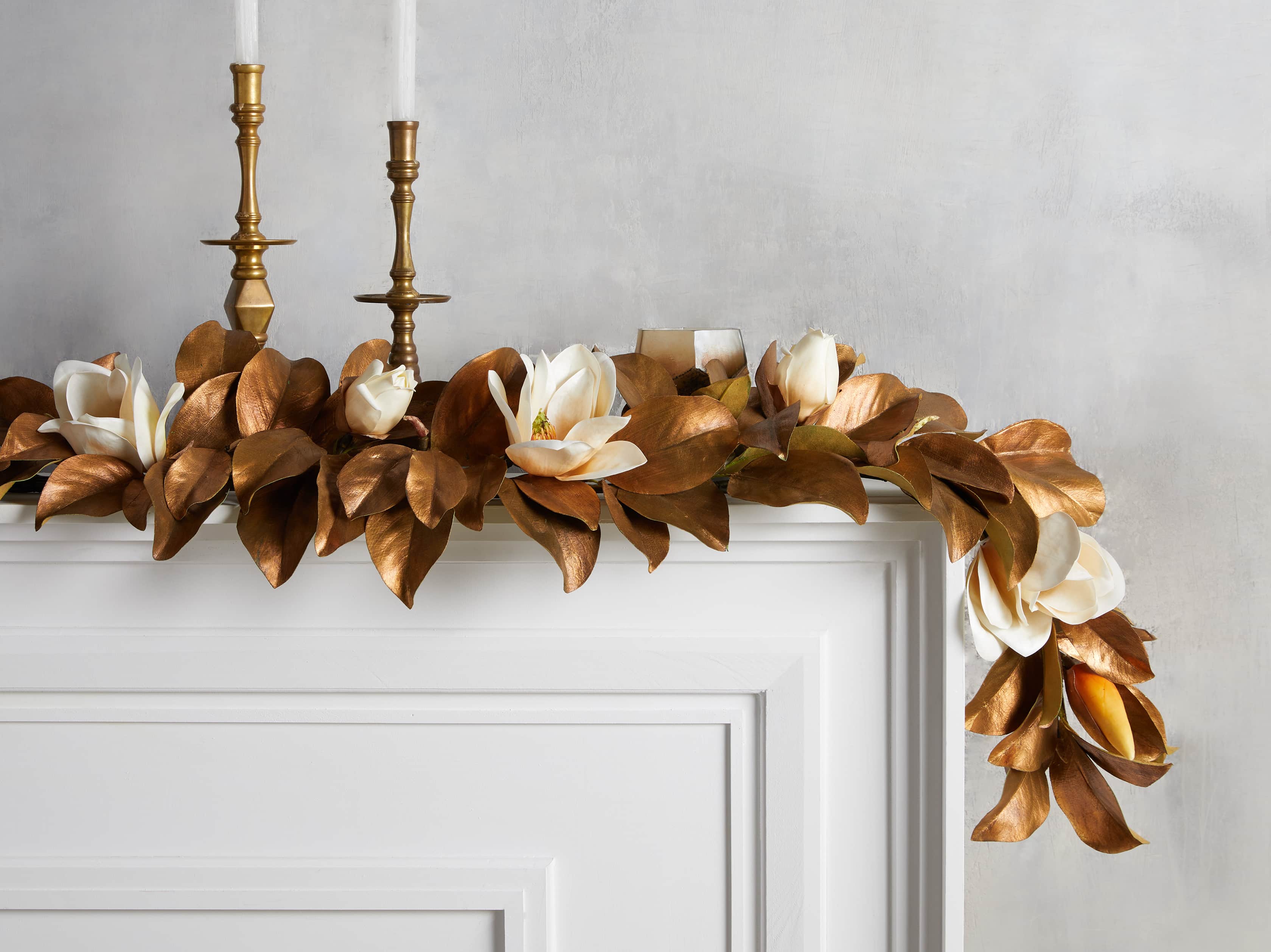 Faux Magnolia Gold Garland, slide 1 of 2