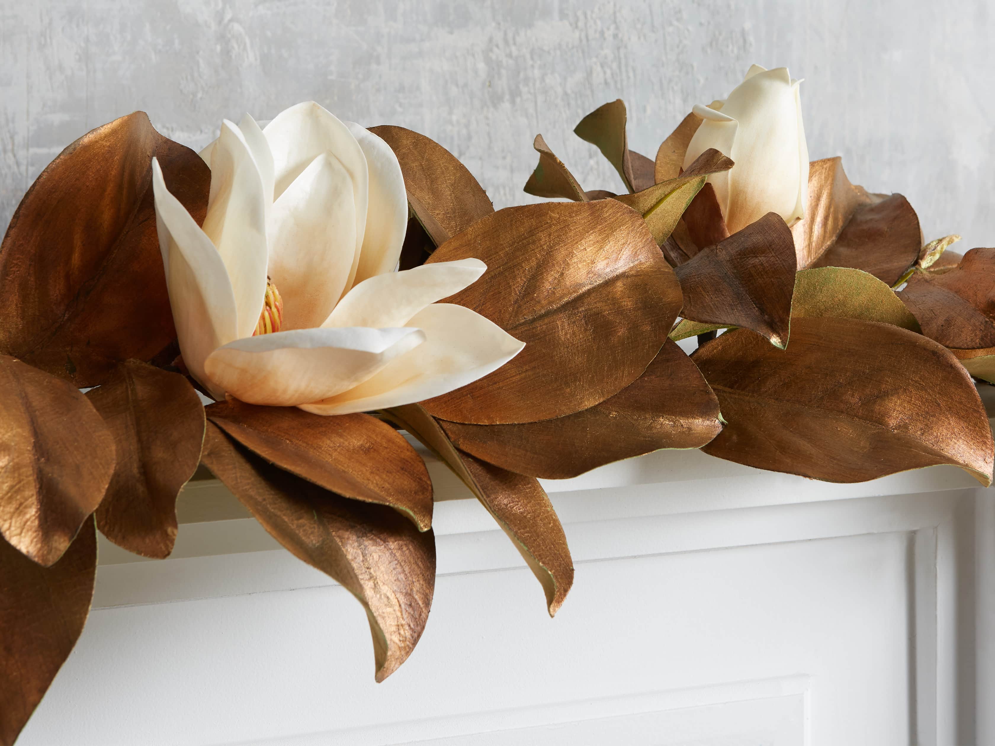 Faux Magnolia Gold Garland, slide 2 of 2