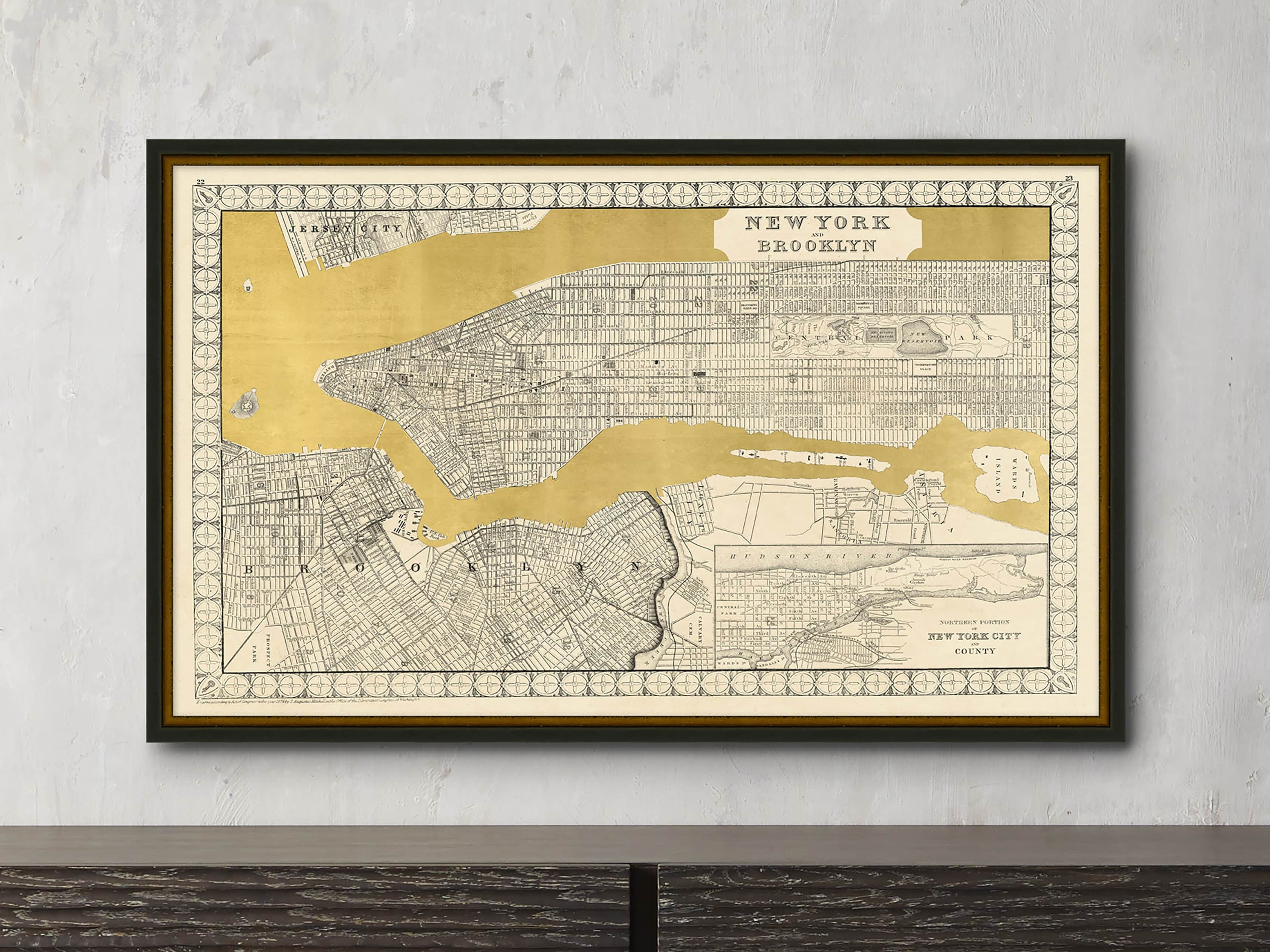 New York Gold Leaf 37" X 23" Map