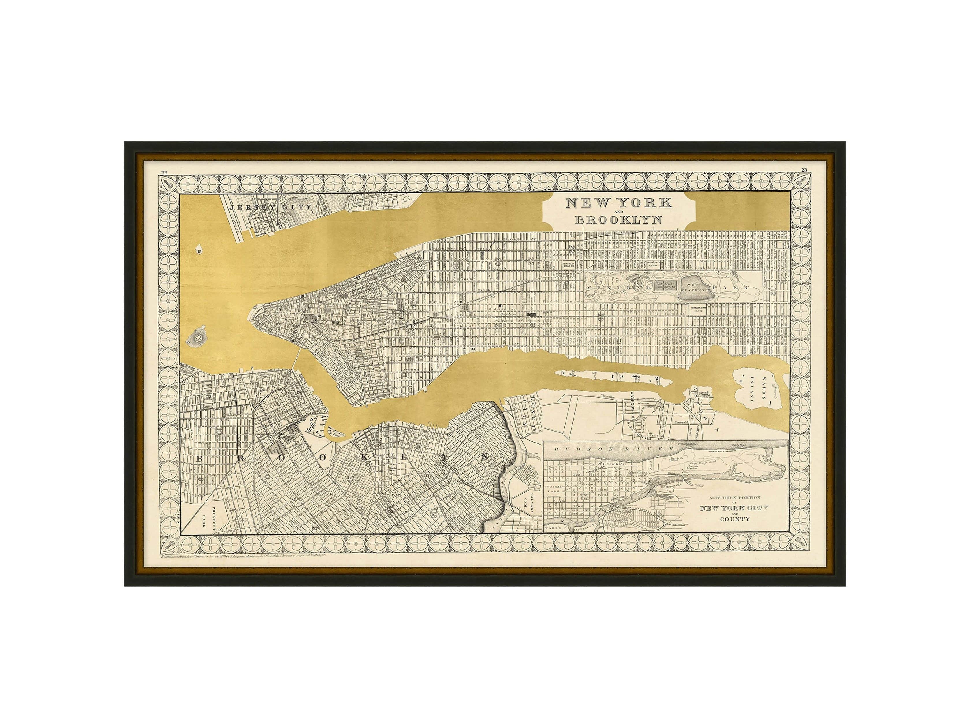 New York Gold Leaf 37" X 23" Map