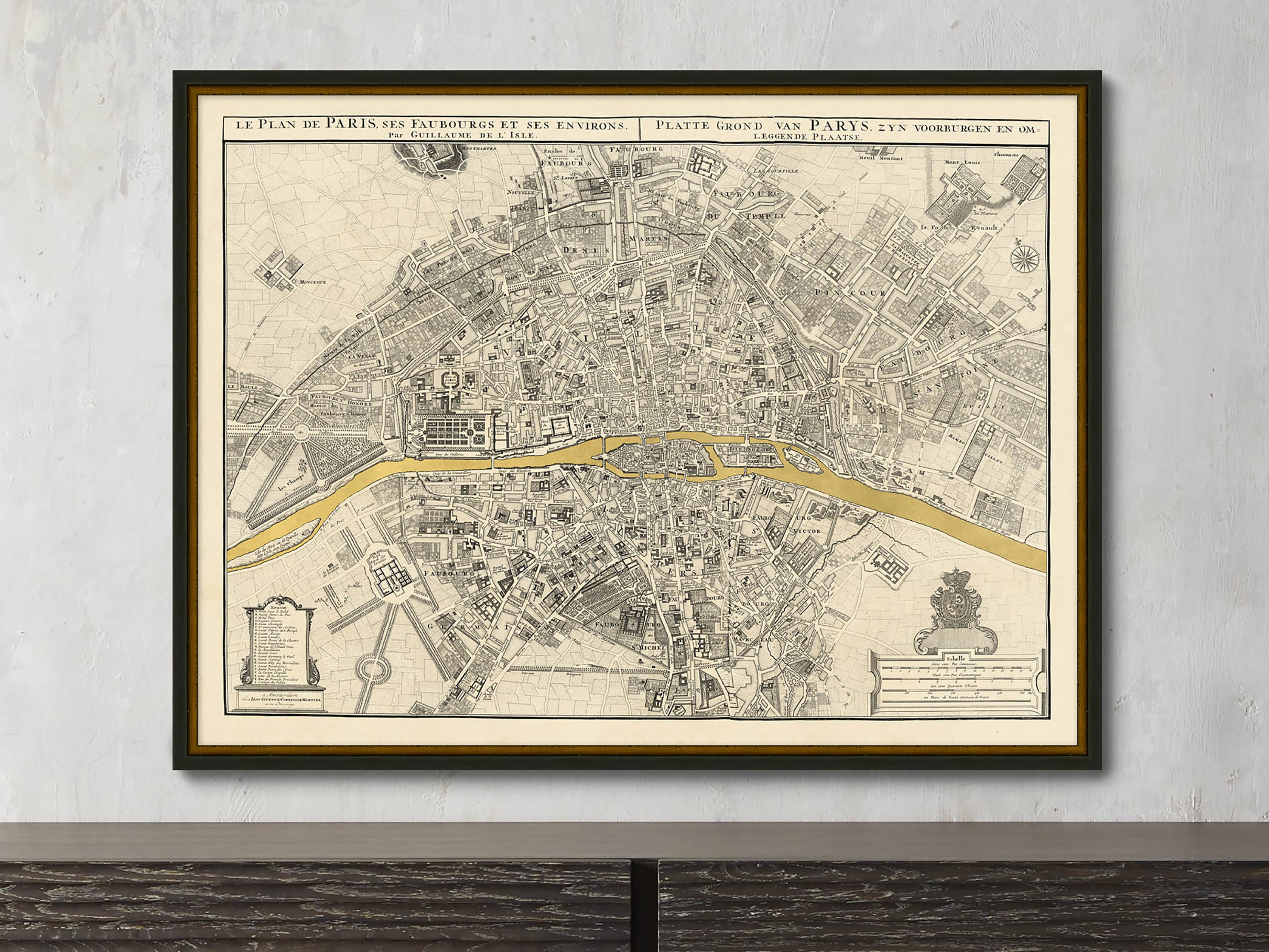 Paris Gold Leaf 37" X 28" Map, slide 1 of 3