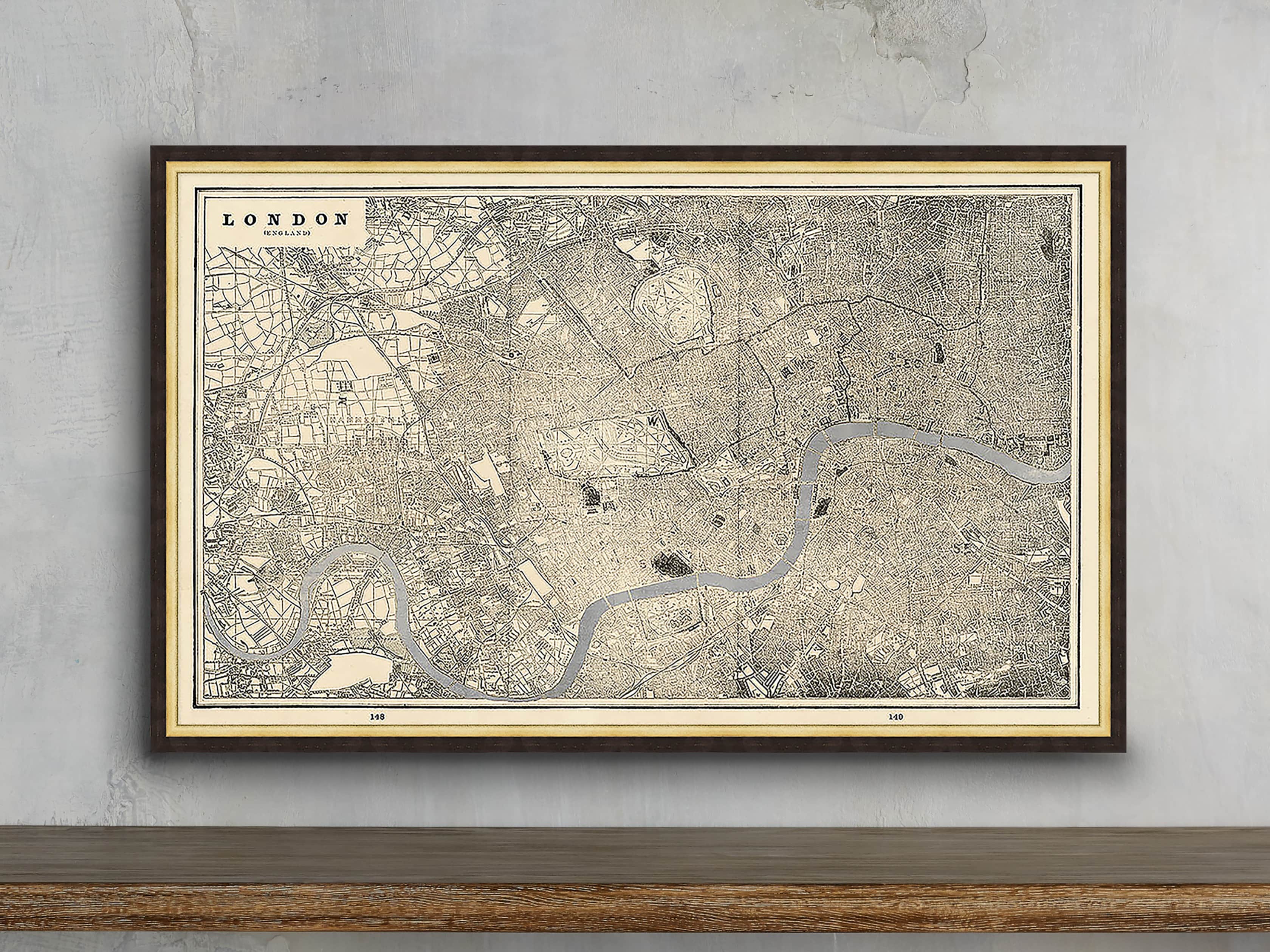 Silver Leaf London Map - 27.5" x 16.5"