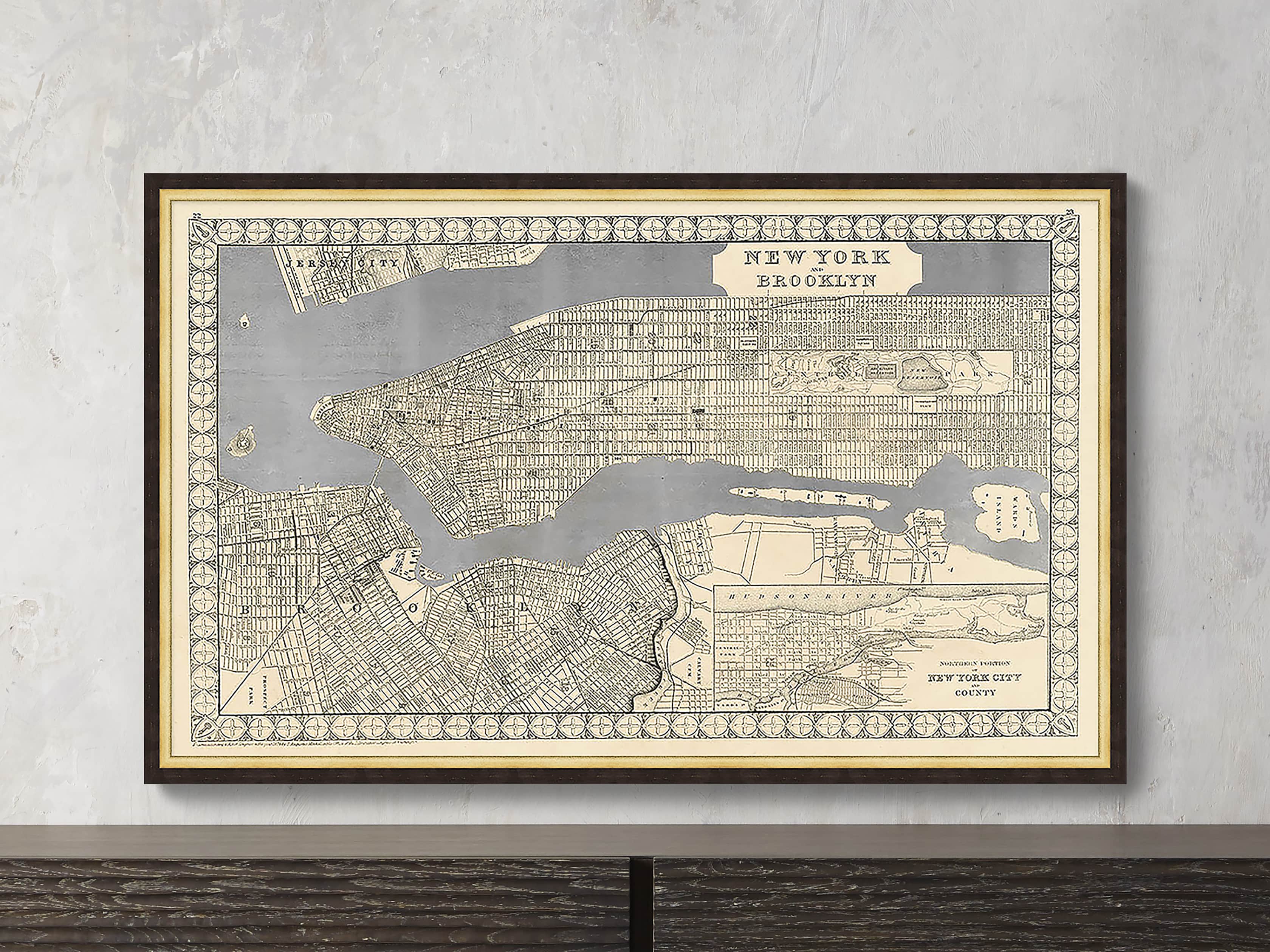Silver Leaf New York Map - 27.5" X 16.5"