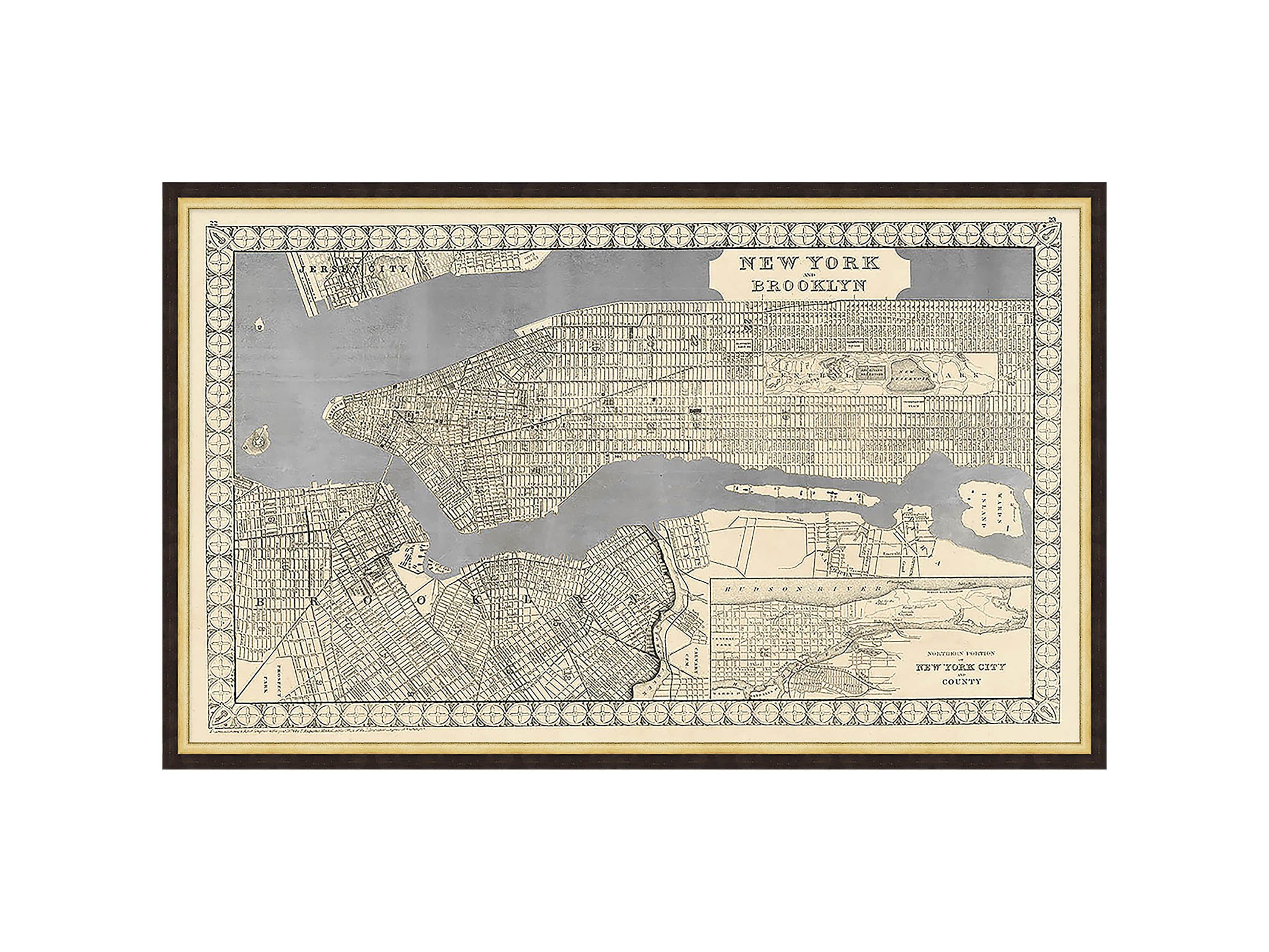 Silver Leaf New York Map - 27.5" X 16.5"