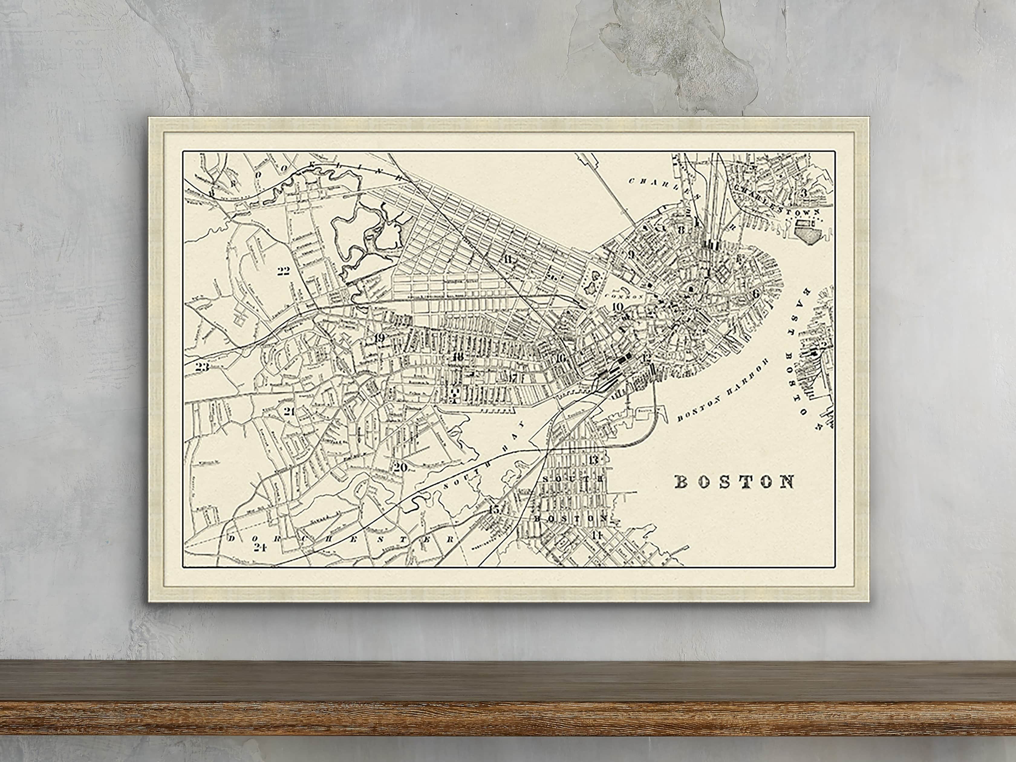 Boston Map 32" X 21" Framed Print
