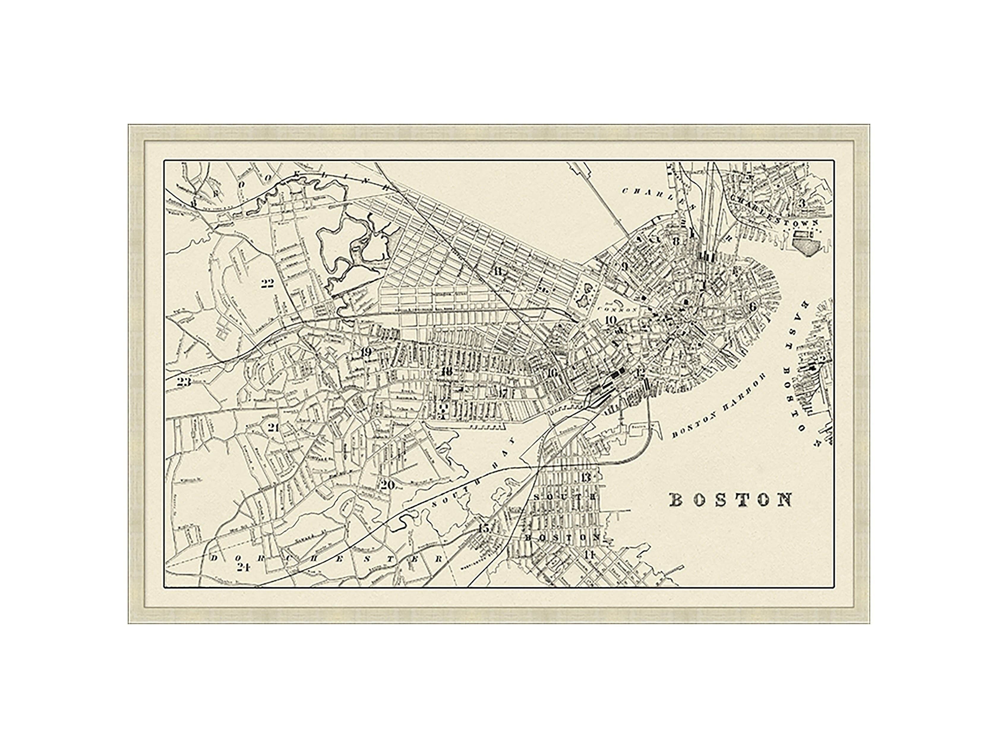 Boston Map 32" X 21" Framed Print