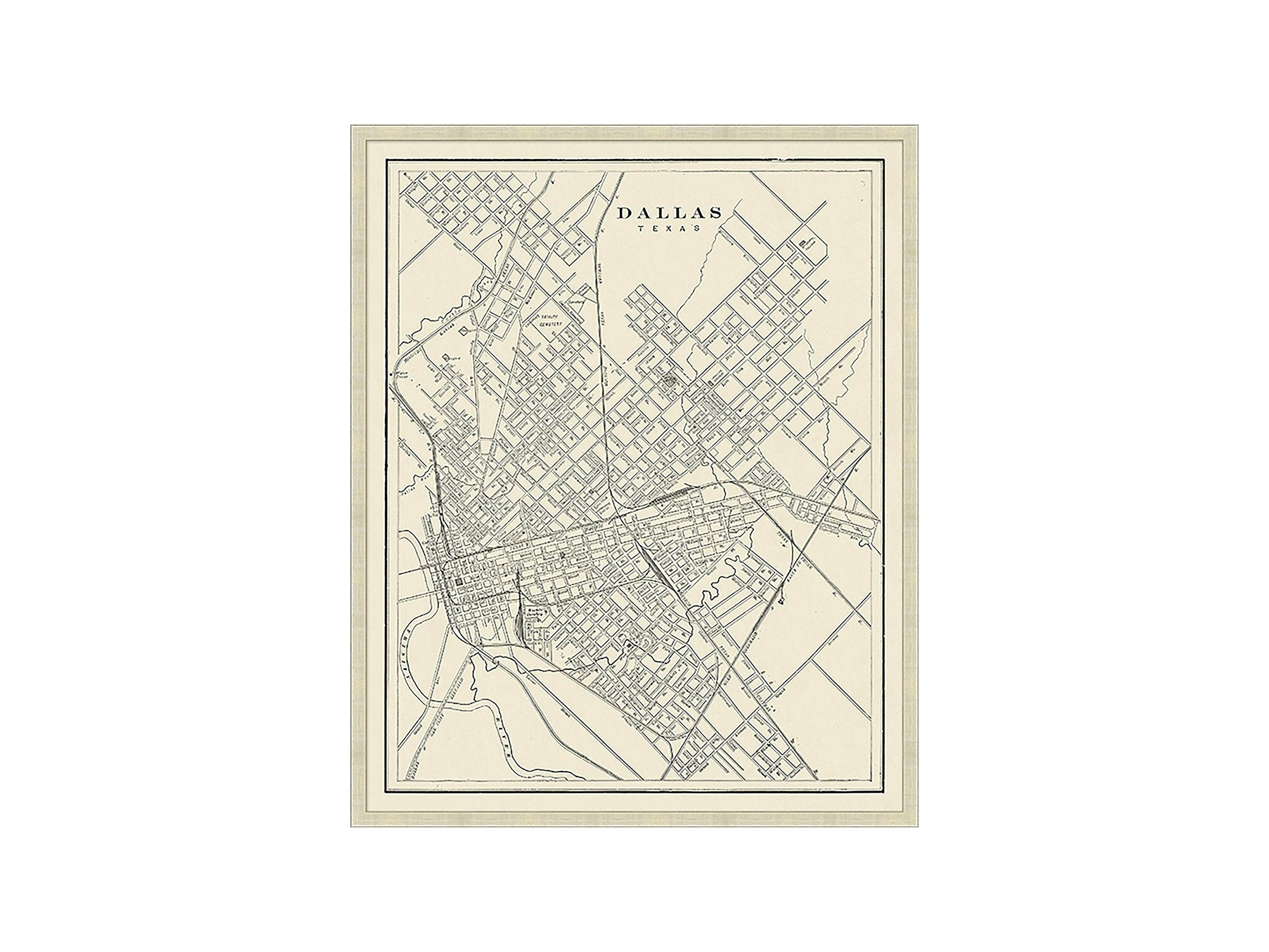 Dallas Map 26" X 32" Framed Print