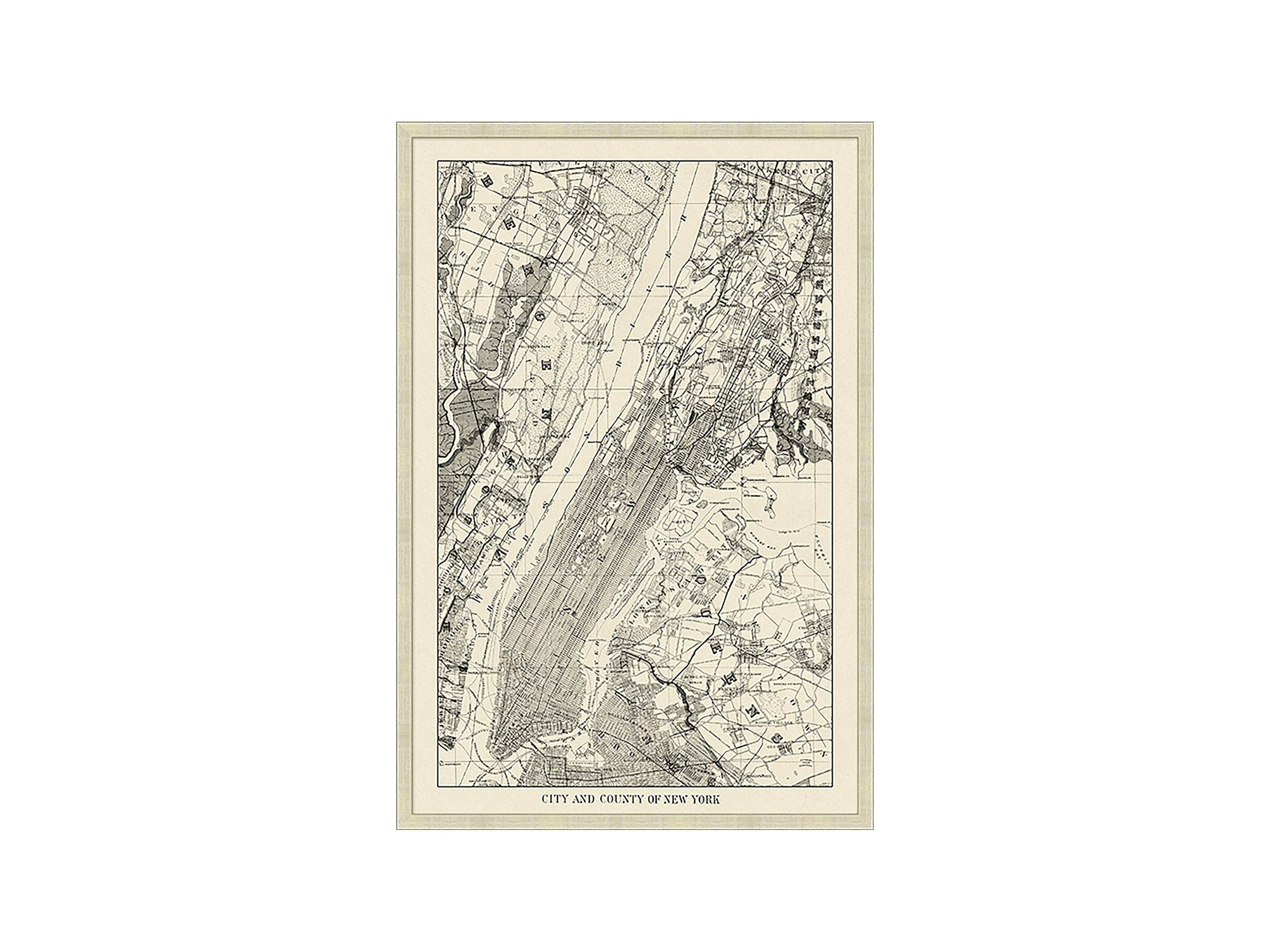 New York Map 22" X 32" Framed Print