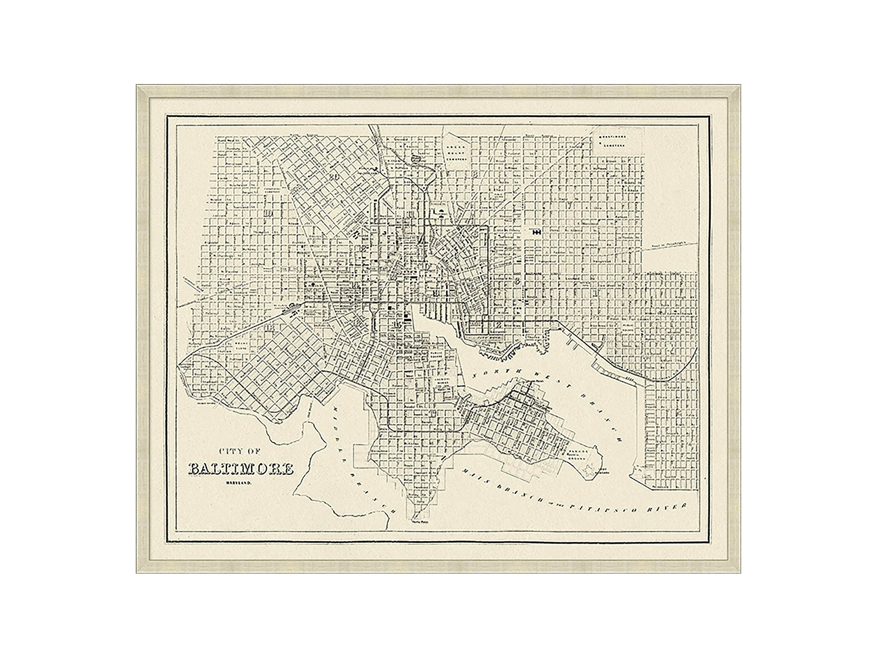 Baltimore Map 32" X 26" Framed Print