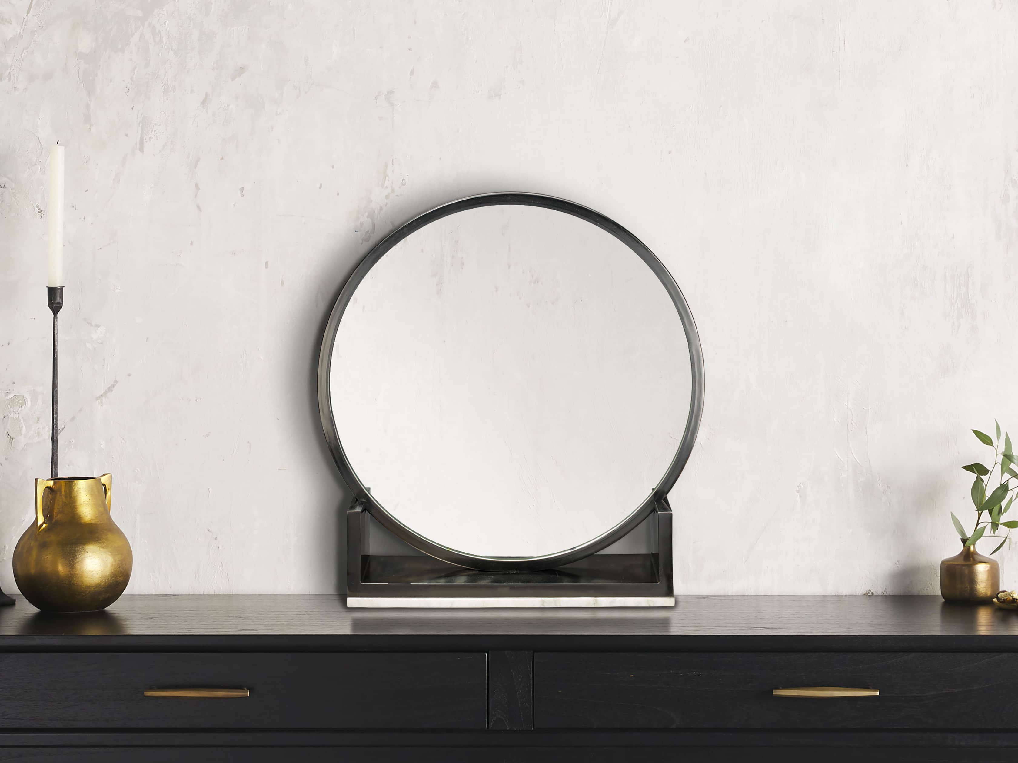 MINERVA 25" TABLETOP MIRROR IN IRON, slide 1 of 3