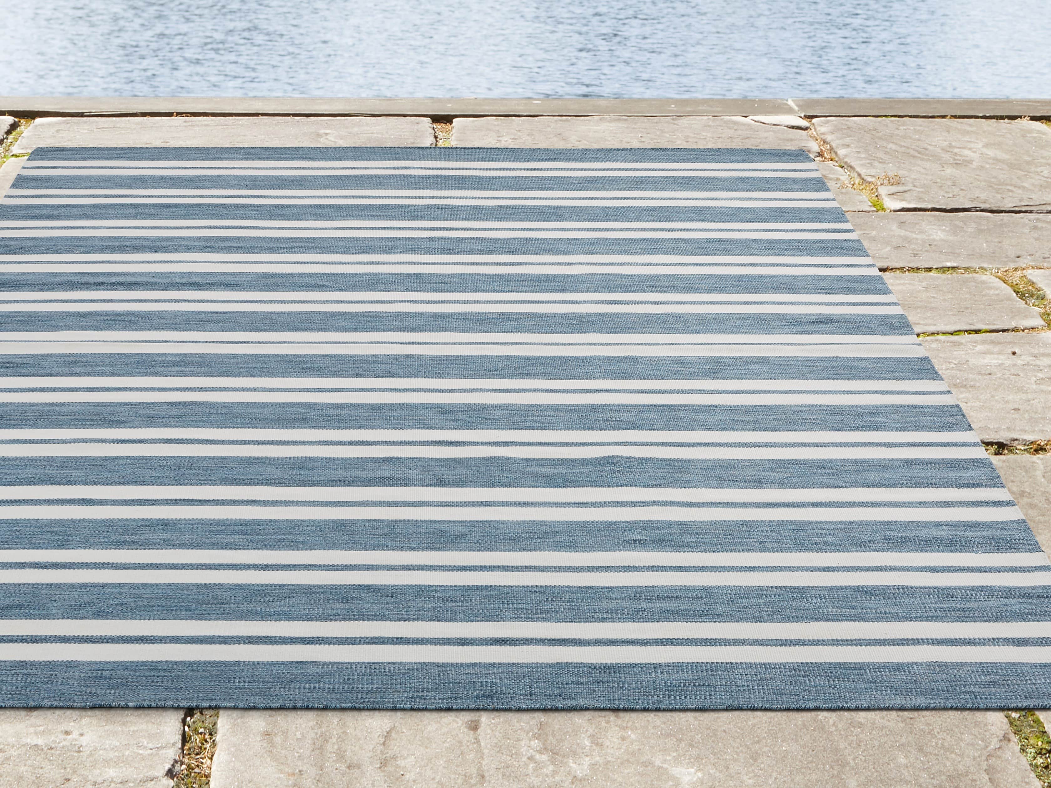 Collins 5' x 7'6" Outdoor Rug in Navy Stripe