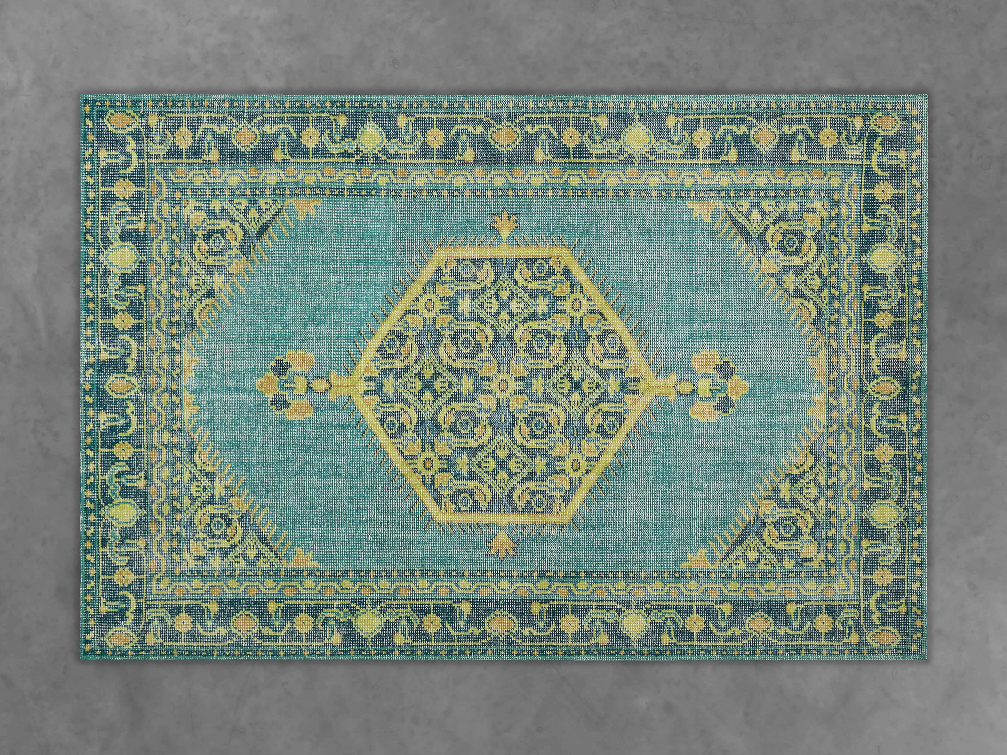 Jehan 5'6" X 8'6" Hand Knotted Medallion Rug In Teal/Lime