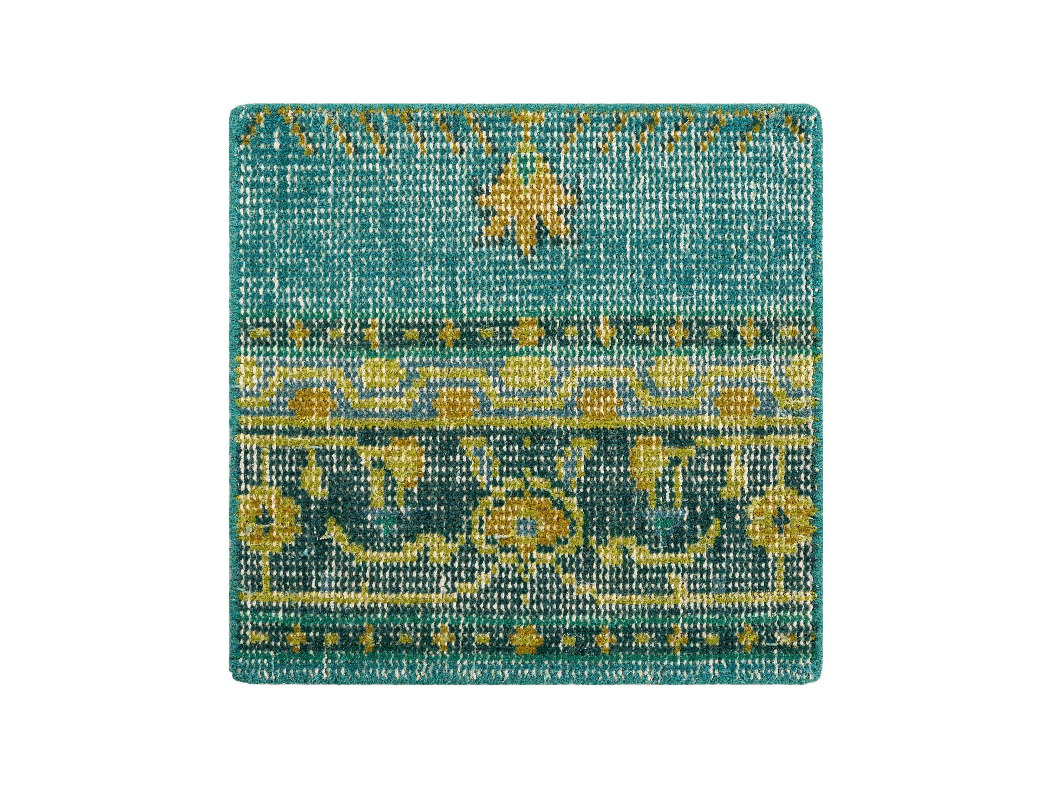 Jehan Hand Knotted Medallion 18" Rug Swatch In Teal