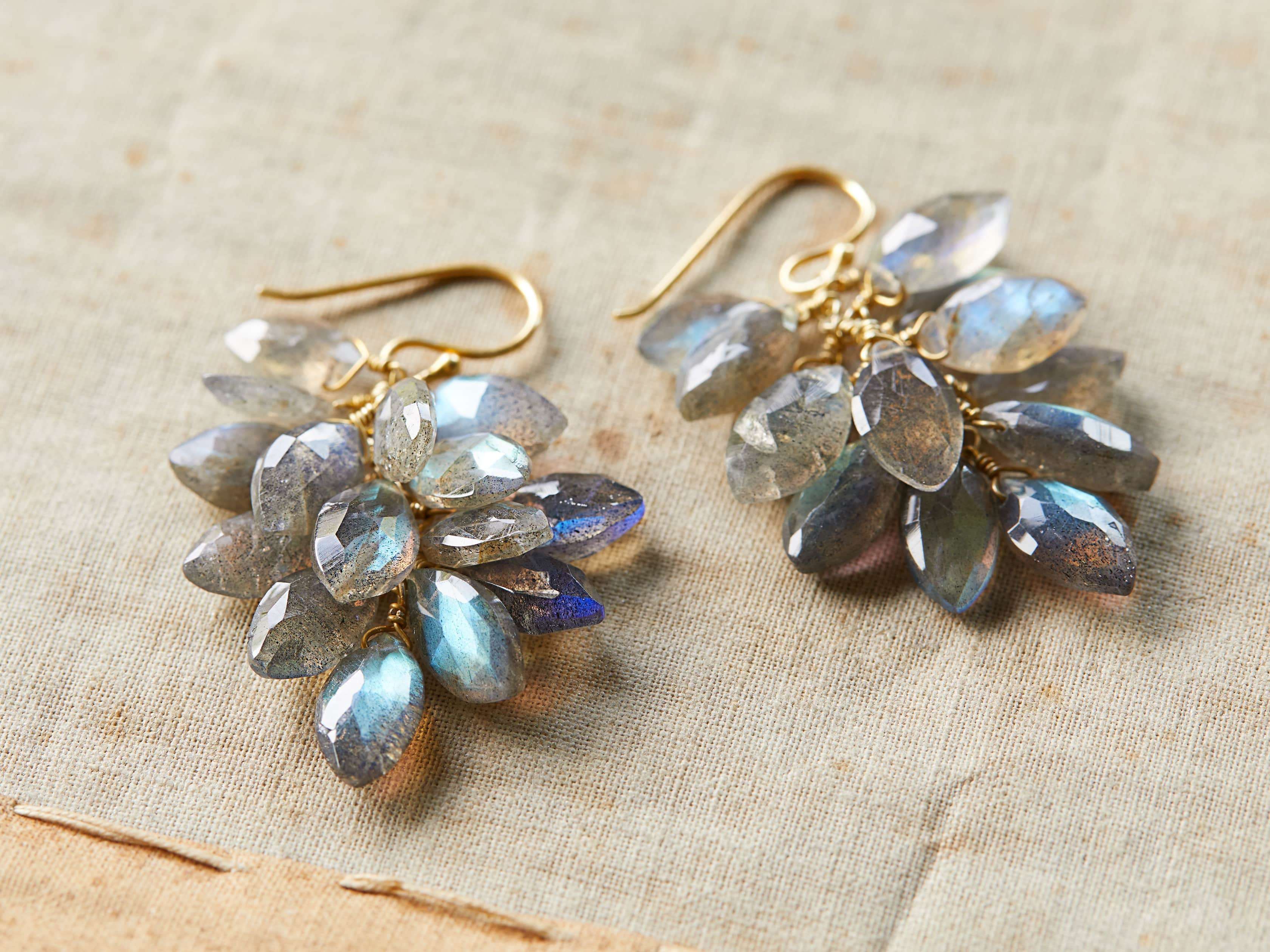 Labradorite Chandelier Earrings Sterling Silver Teardrop Shape Stones