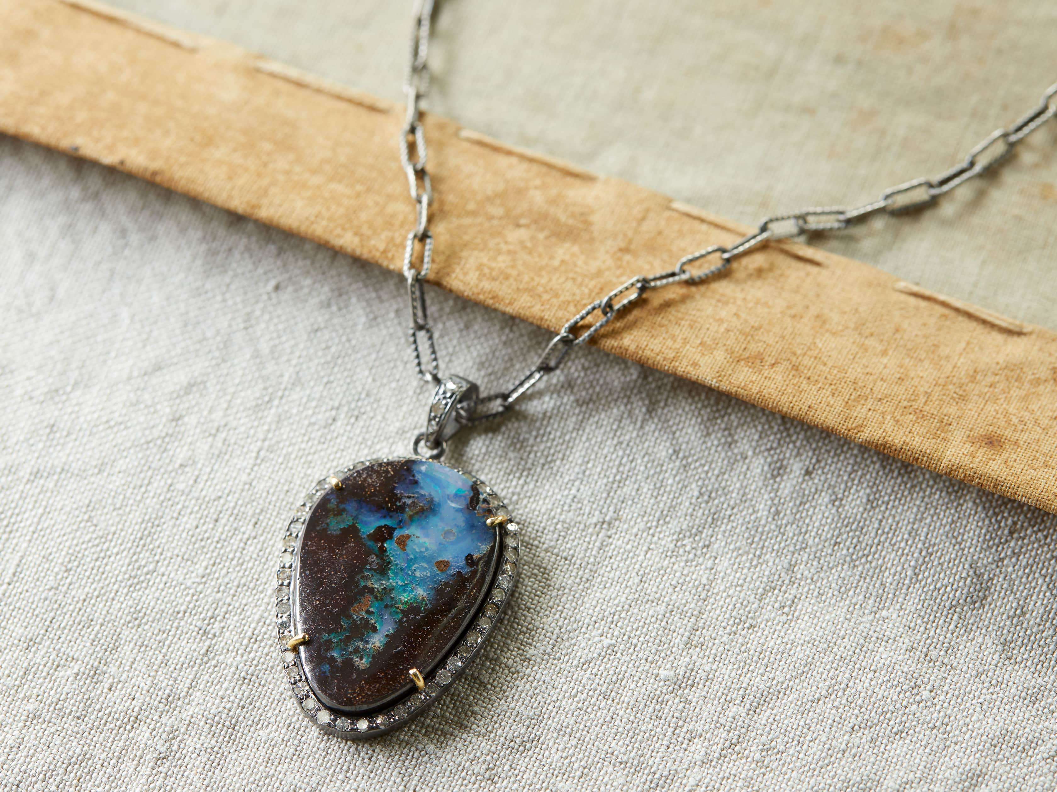 Boulder Opal Diamond Necklace, slide 2 of 2