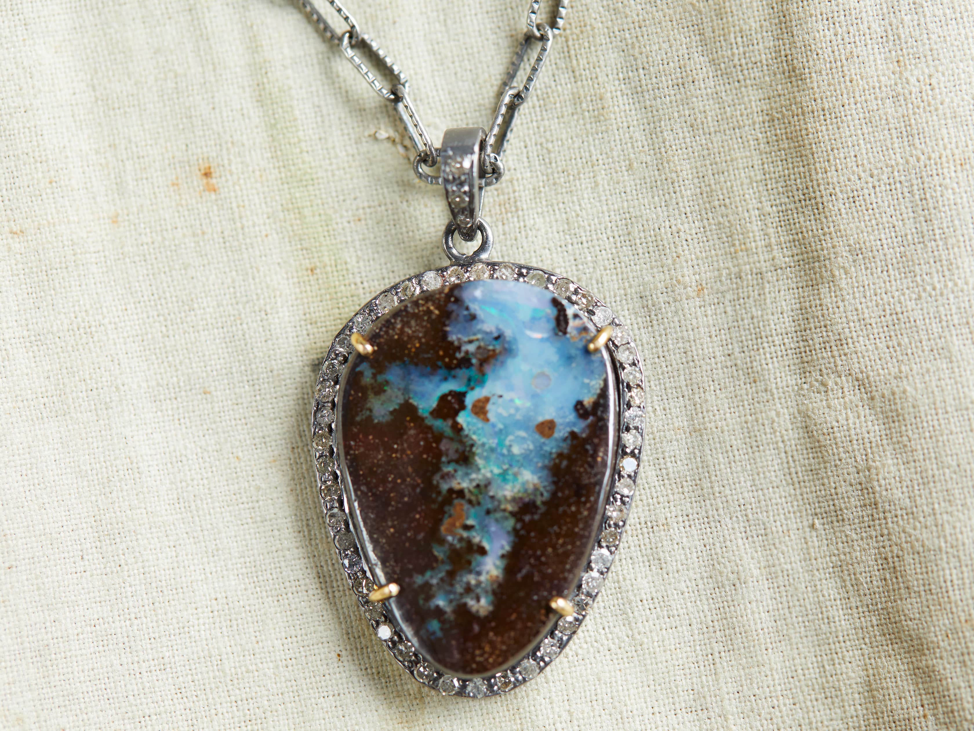 Boulder Opal Diamond Necklace, slide 1 of 2