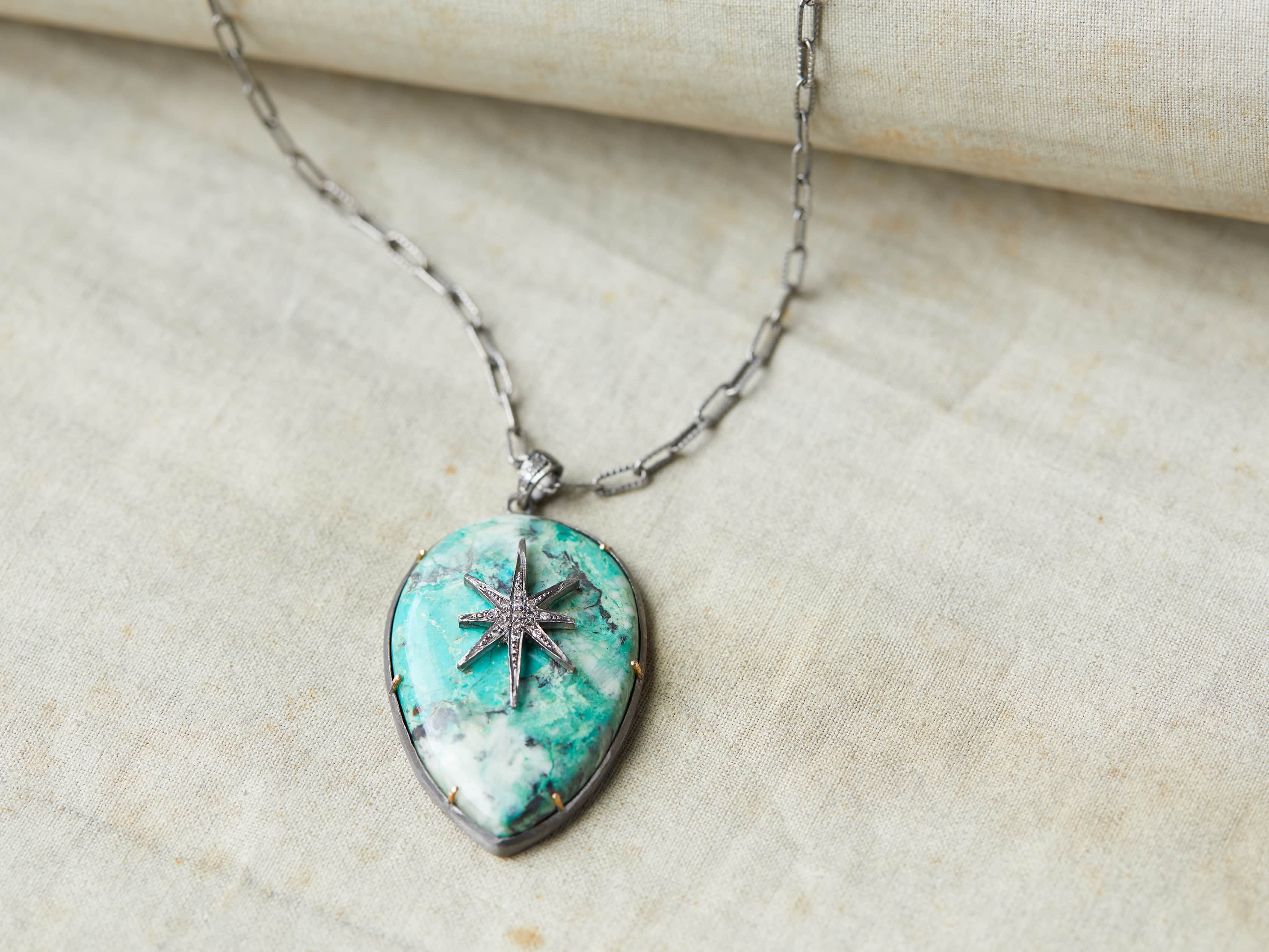 Diamond Chrysocolla Necklace, slide 1 of 2