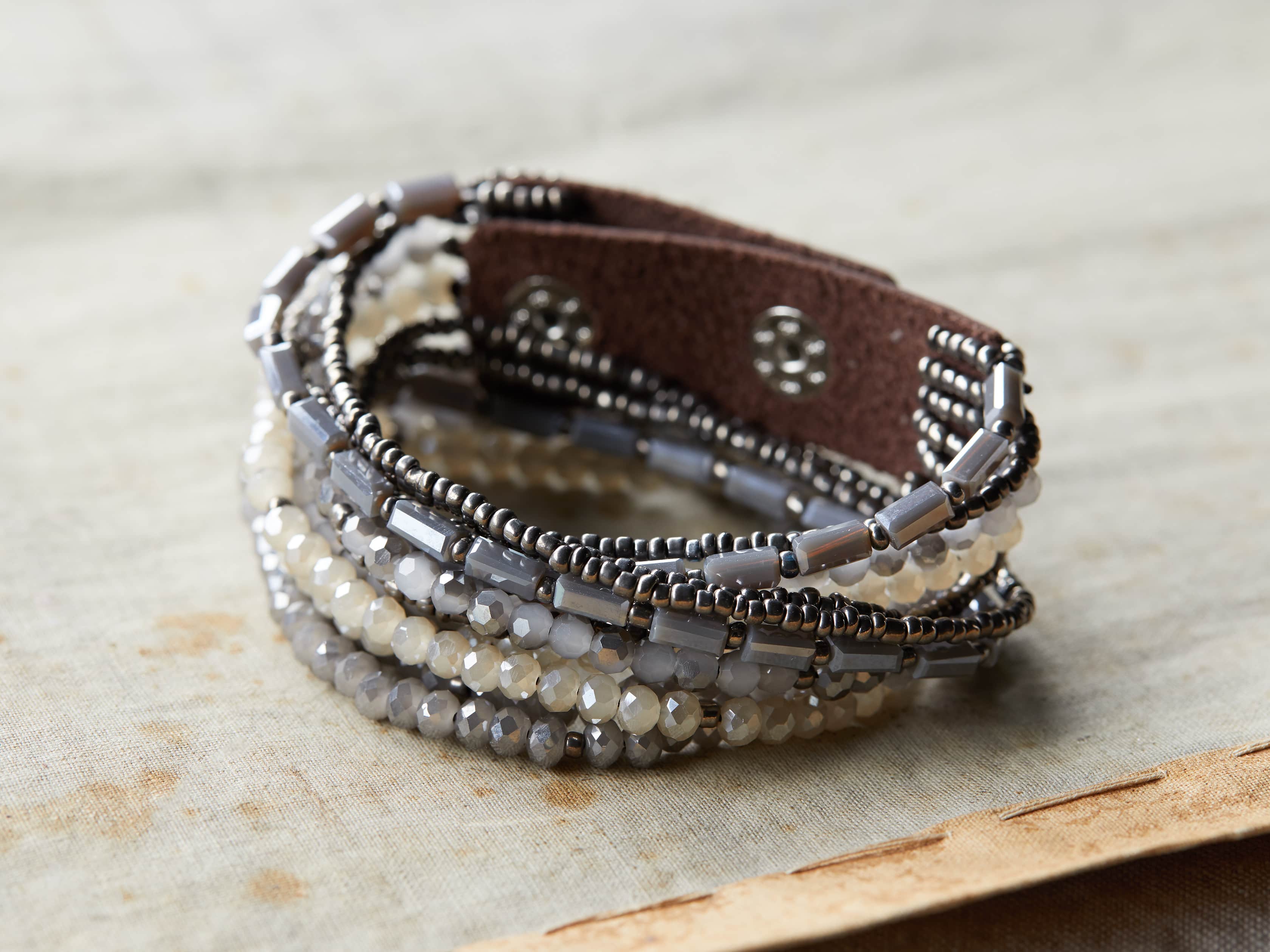 Lena Silver Tone and Grey Seed Bead Bracelet