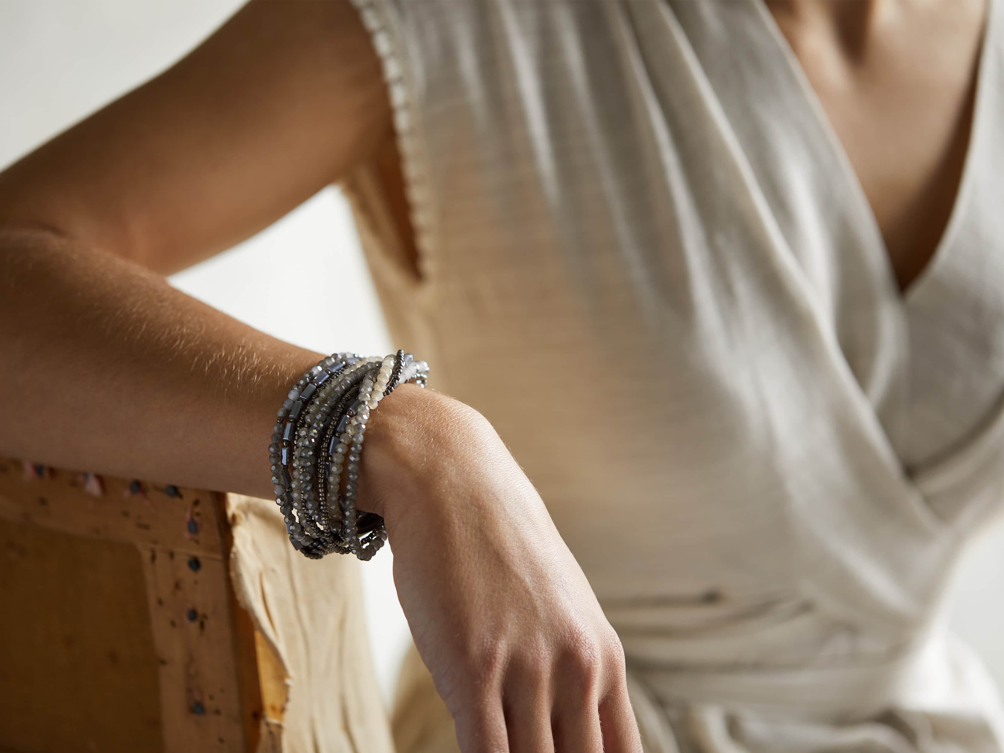 Lena Silver Tone and Grey Seed Bead Bracelet