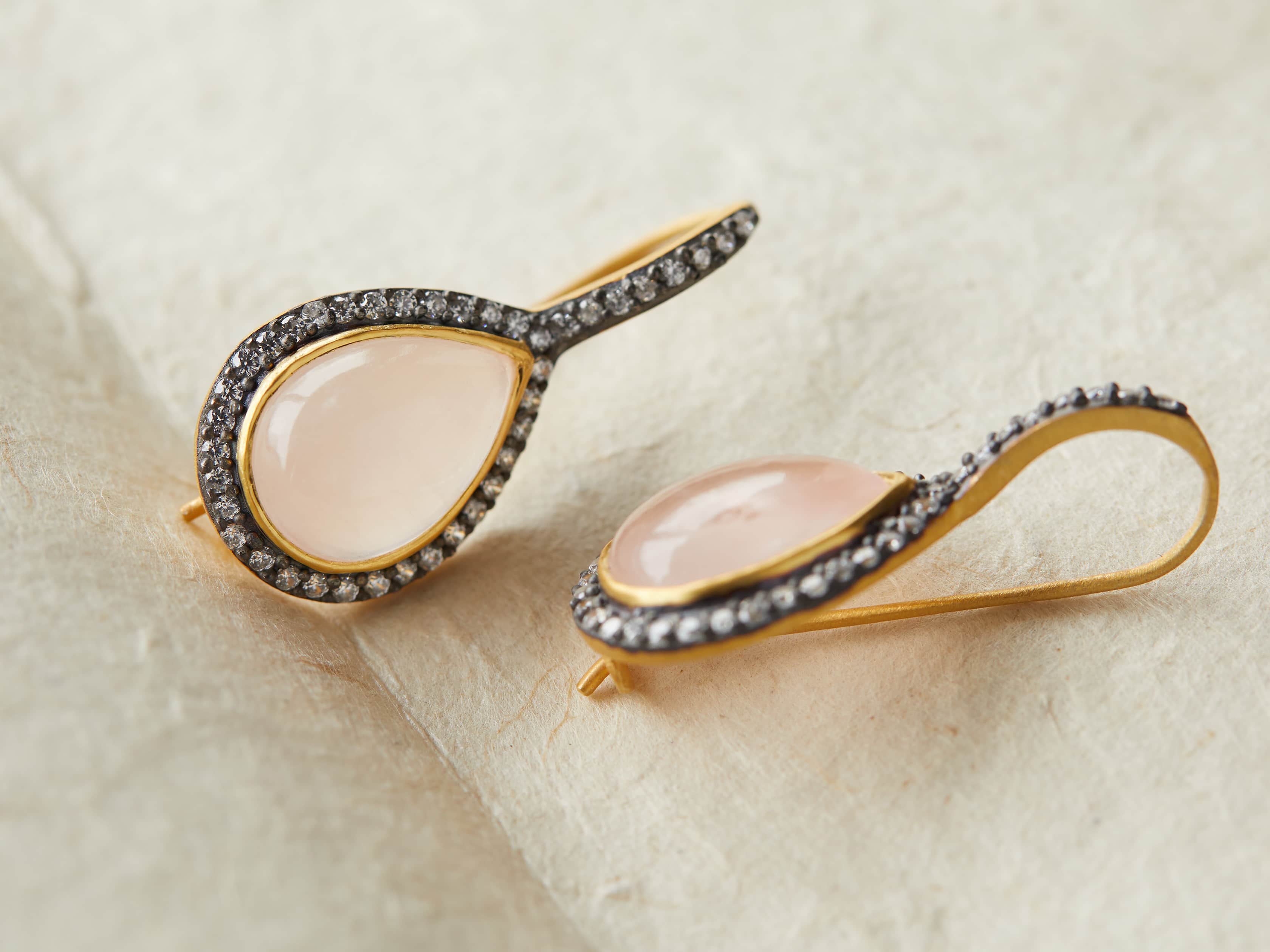 Rose Quartz and Cubic Zirconia Drop Earrings Rose Gold-plated Silver Rose Quartz and Cubic Zirconia Drop Earrings Rose Gold-plated Silver