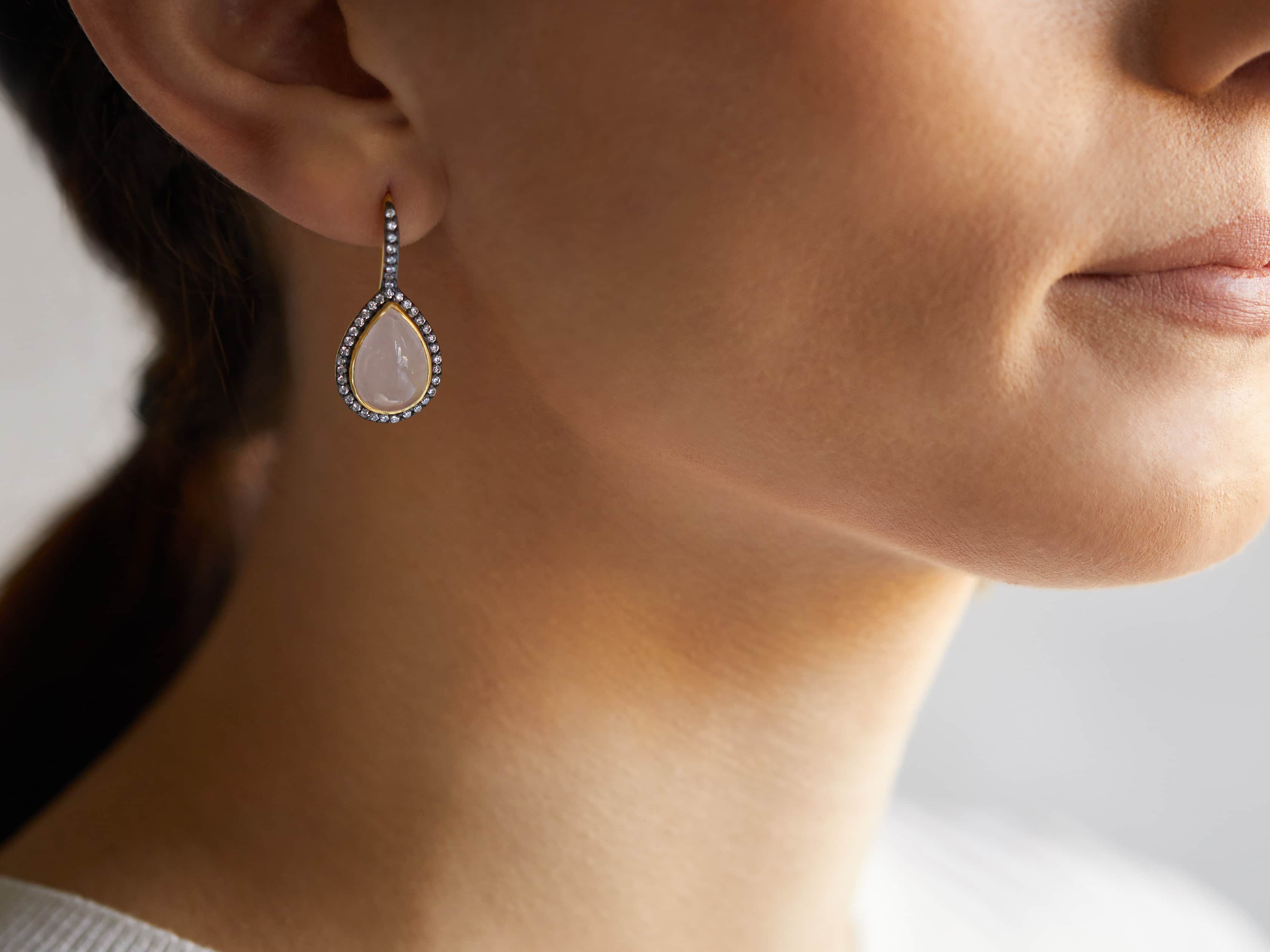 Rose Quartz and Cubic Zirconia Drop Earrings Rose Gold-plated Silver Rose Quartz and Cubic Zirconia Drop Earrings Rose Gold-plated Silver