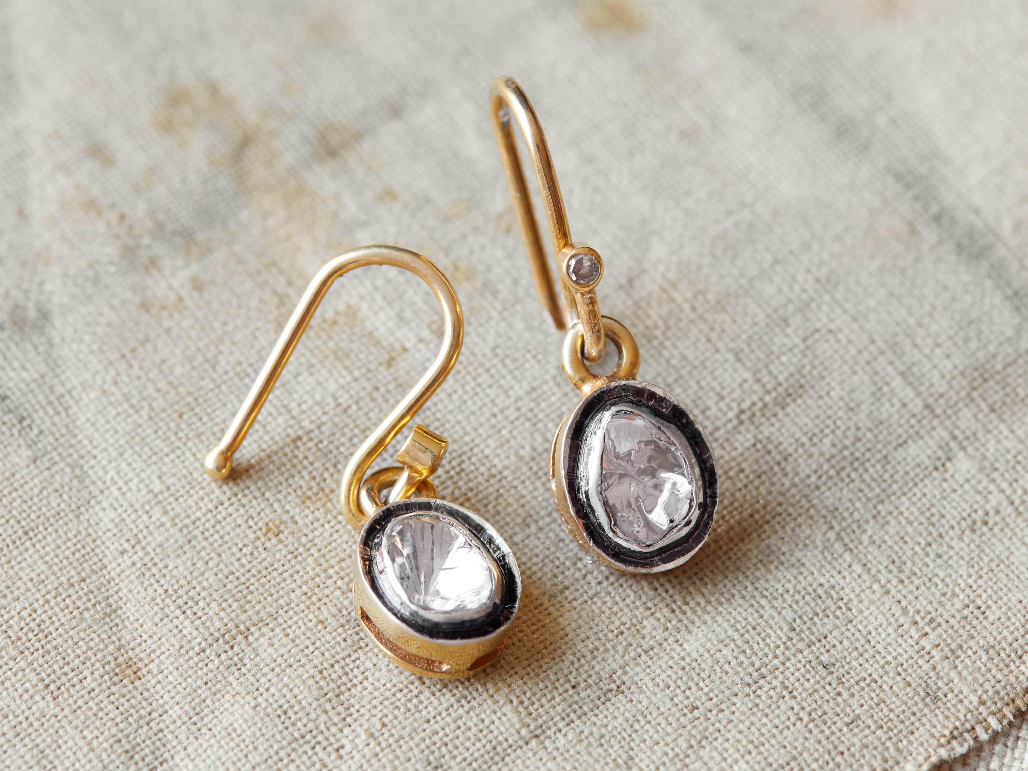 Polki Gray Diamond Earrings Round Gold-plated Sterling Silver Polki Gray Diamond Earrings Round Gold-plated Sterling Silver