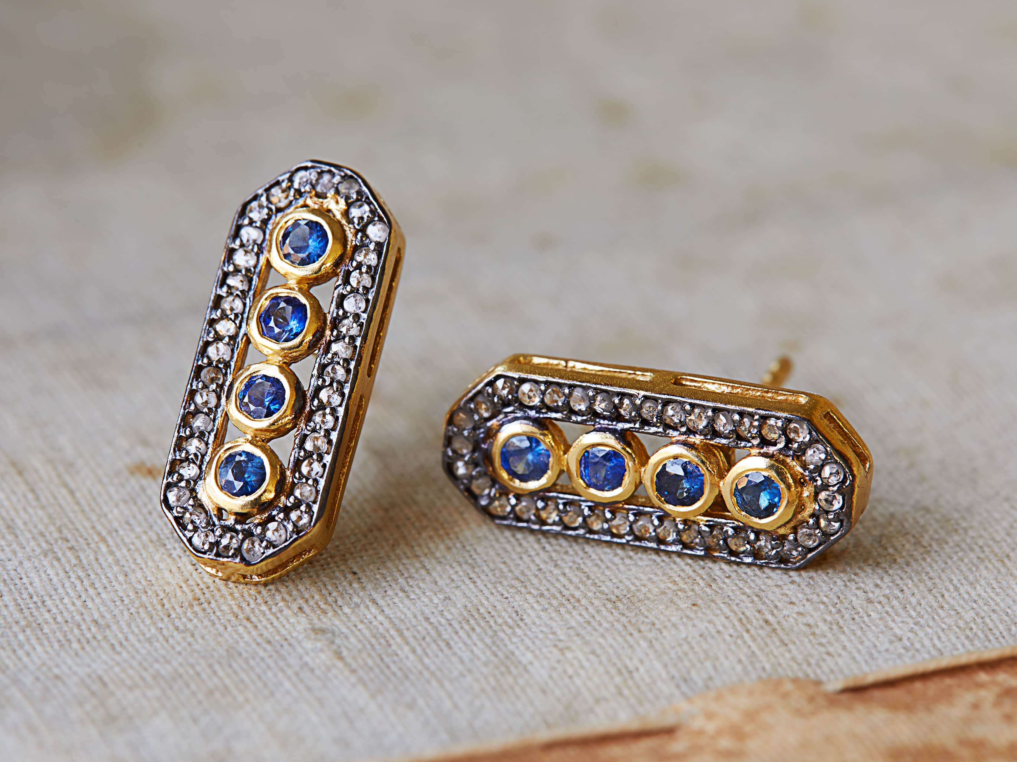 Sapphire Diamond Bar Earrings, slide 1 of 1