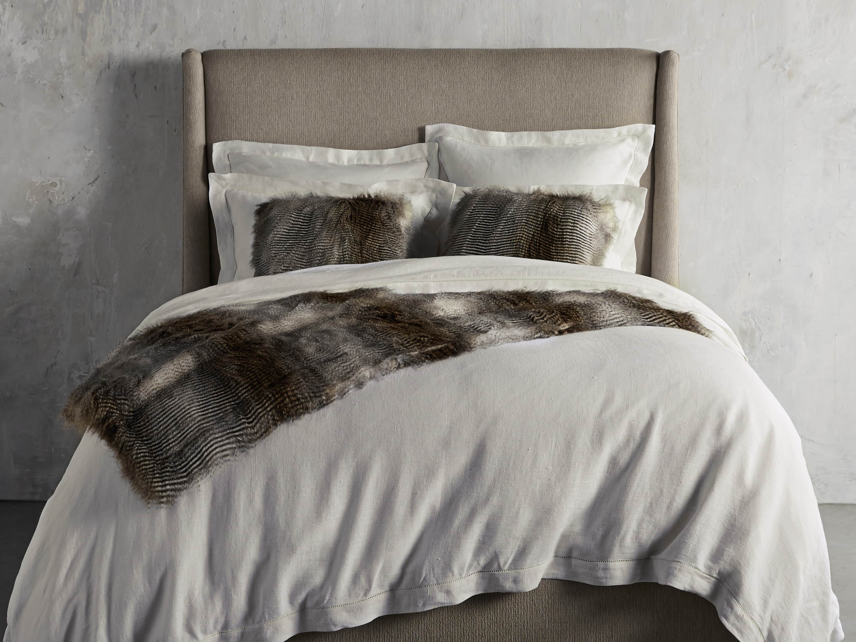 Ava King Hem-Stitch Duvet Cover in Fawn