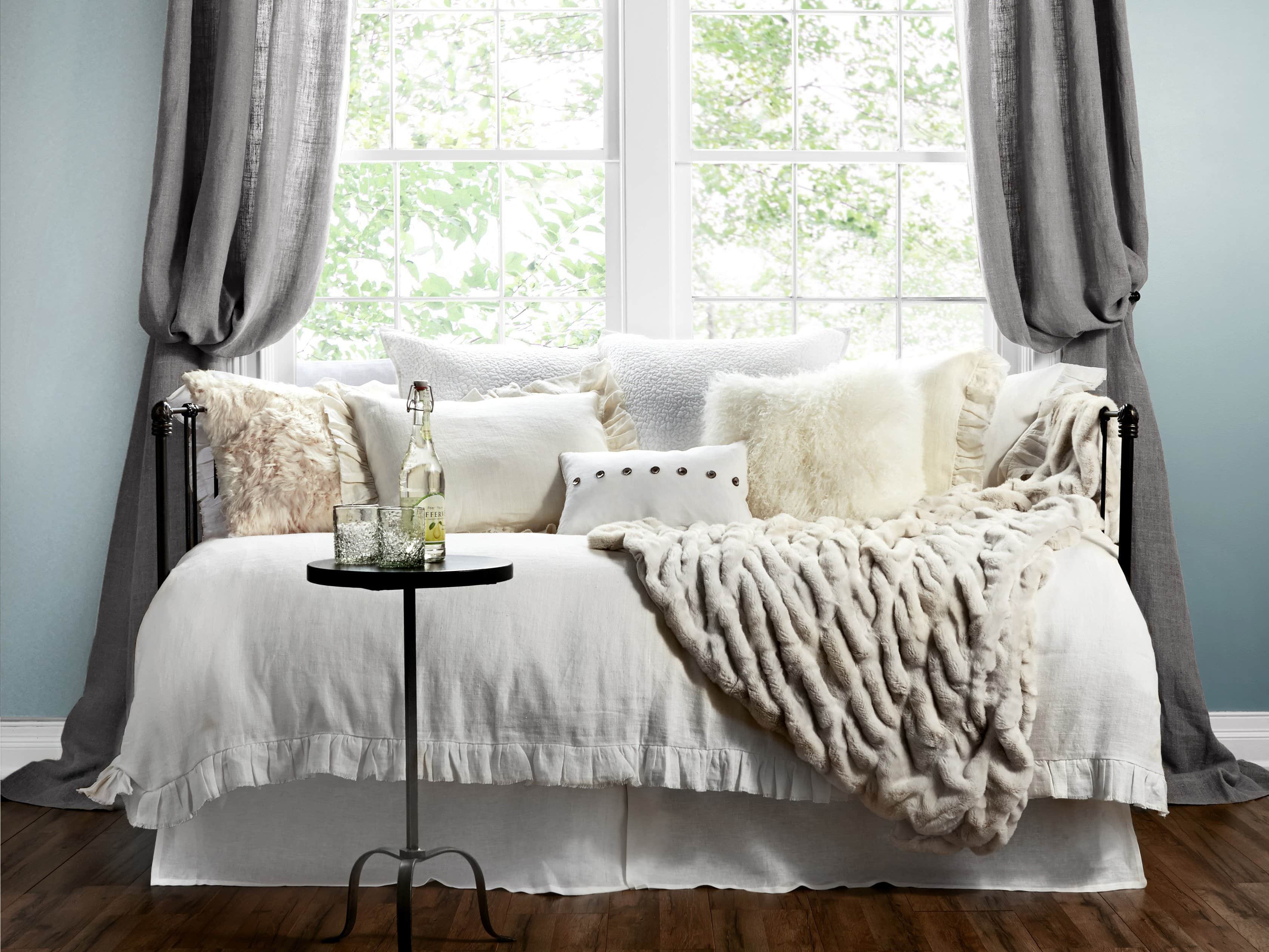 Ava Twin Daybed Kick-Pleat Skirt in White