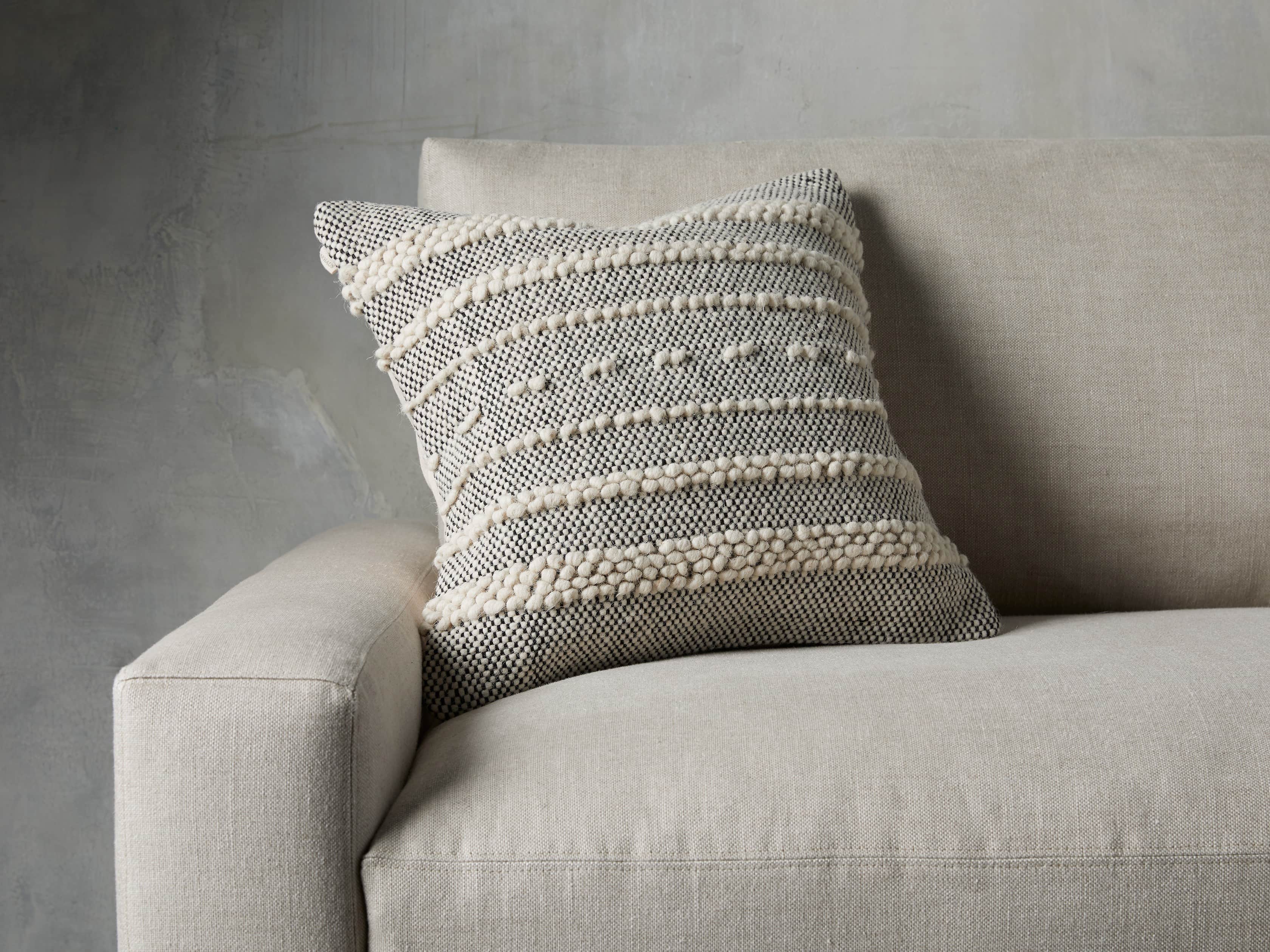 Boho Striped Knot Pillow in Ivory, slide 1 of 4