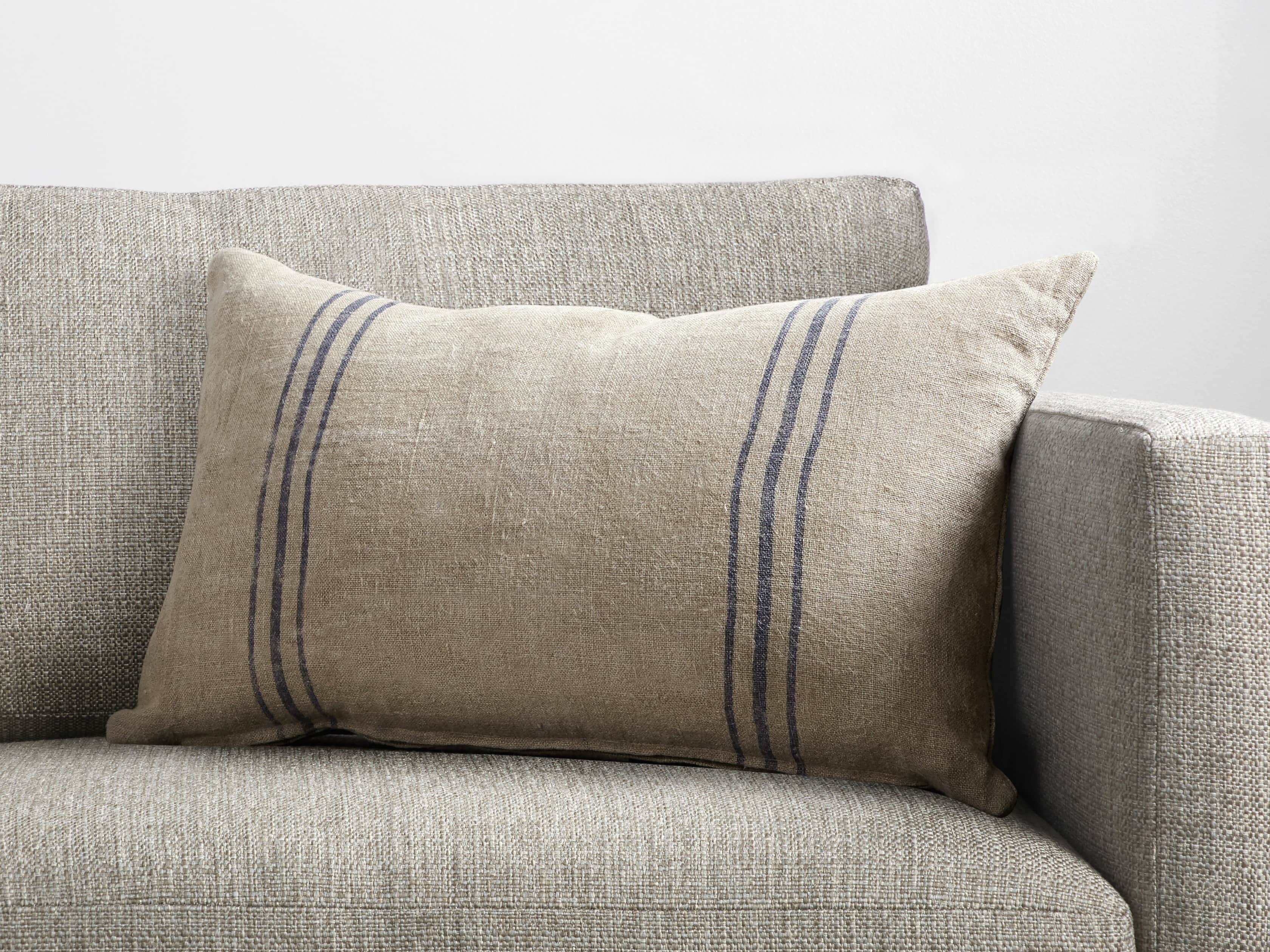Striped Linen Lumbar Pillow in Natural And Blue