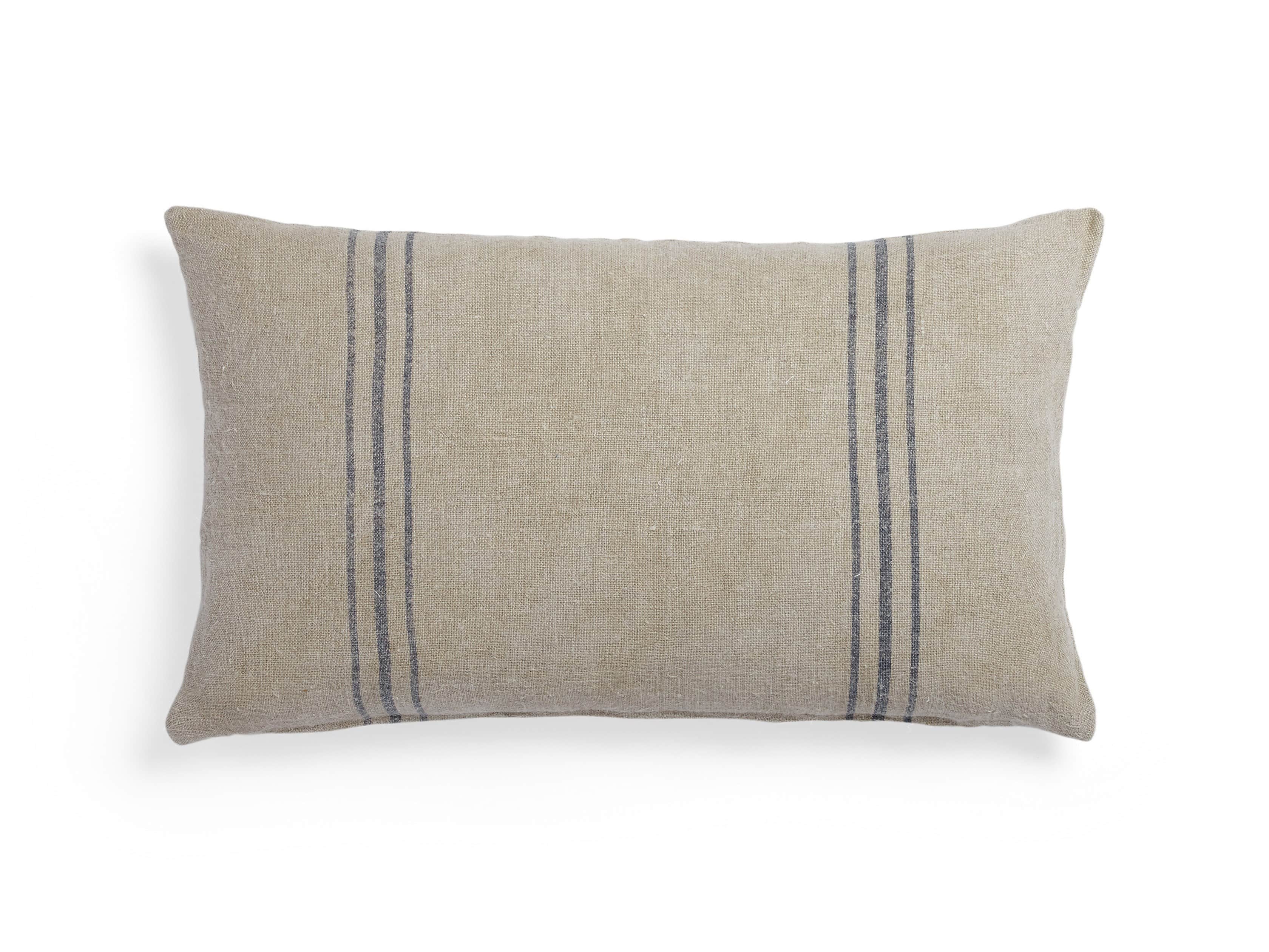 Striped Linen Lumbar Pillow in Natural And Blue