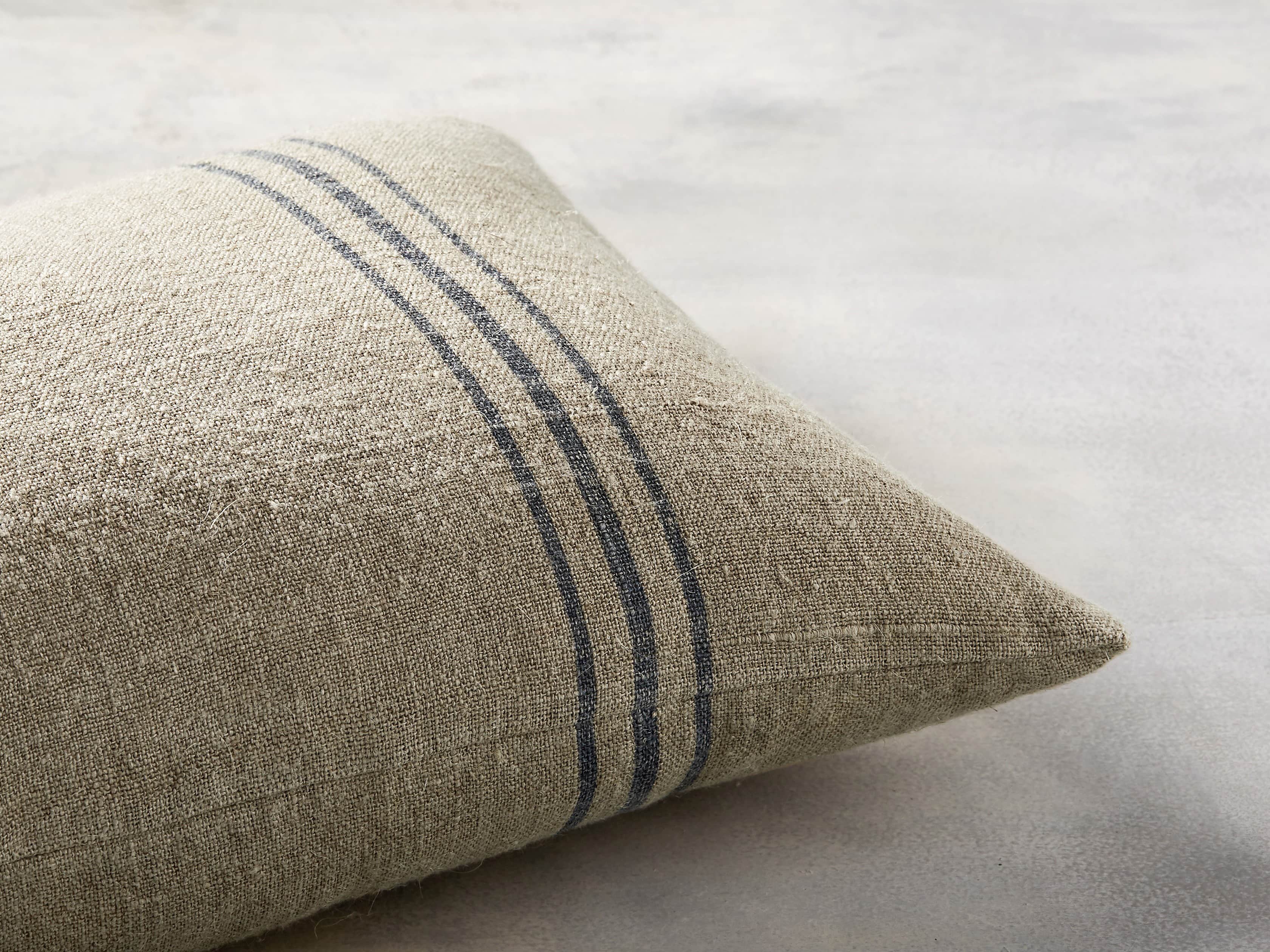 Striped Linen Lumbar Pillow in Natural And Blue