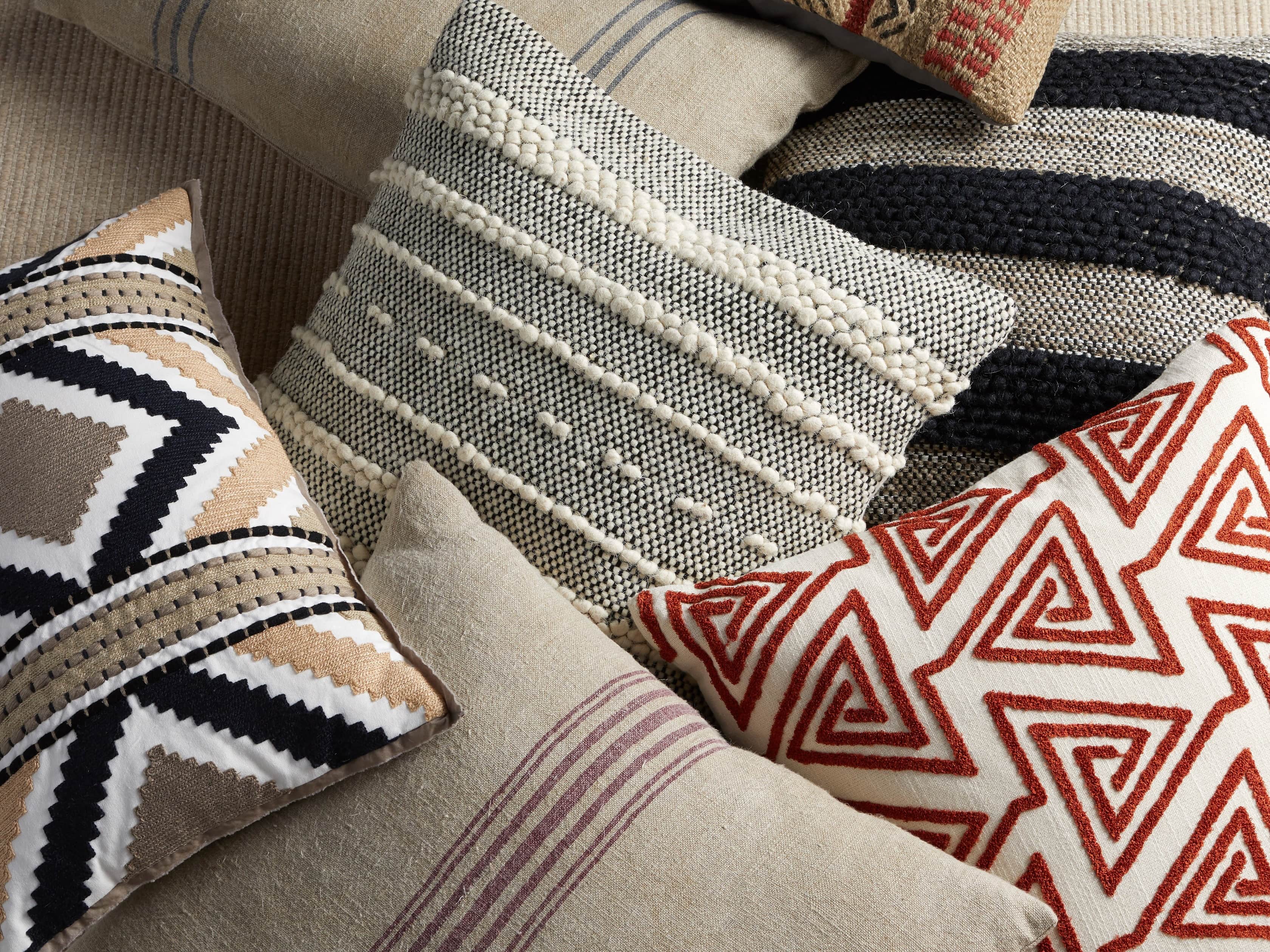 Striped Linen Lumbar Pillow in Natural And Blue