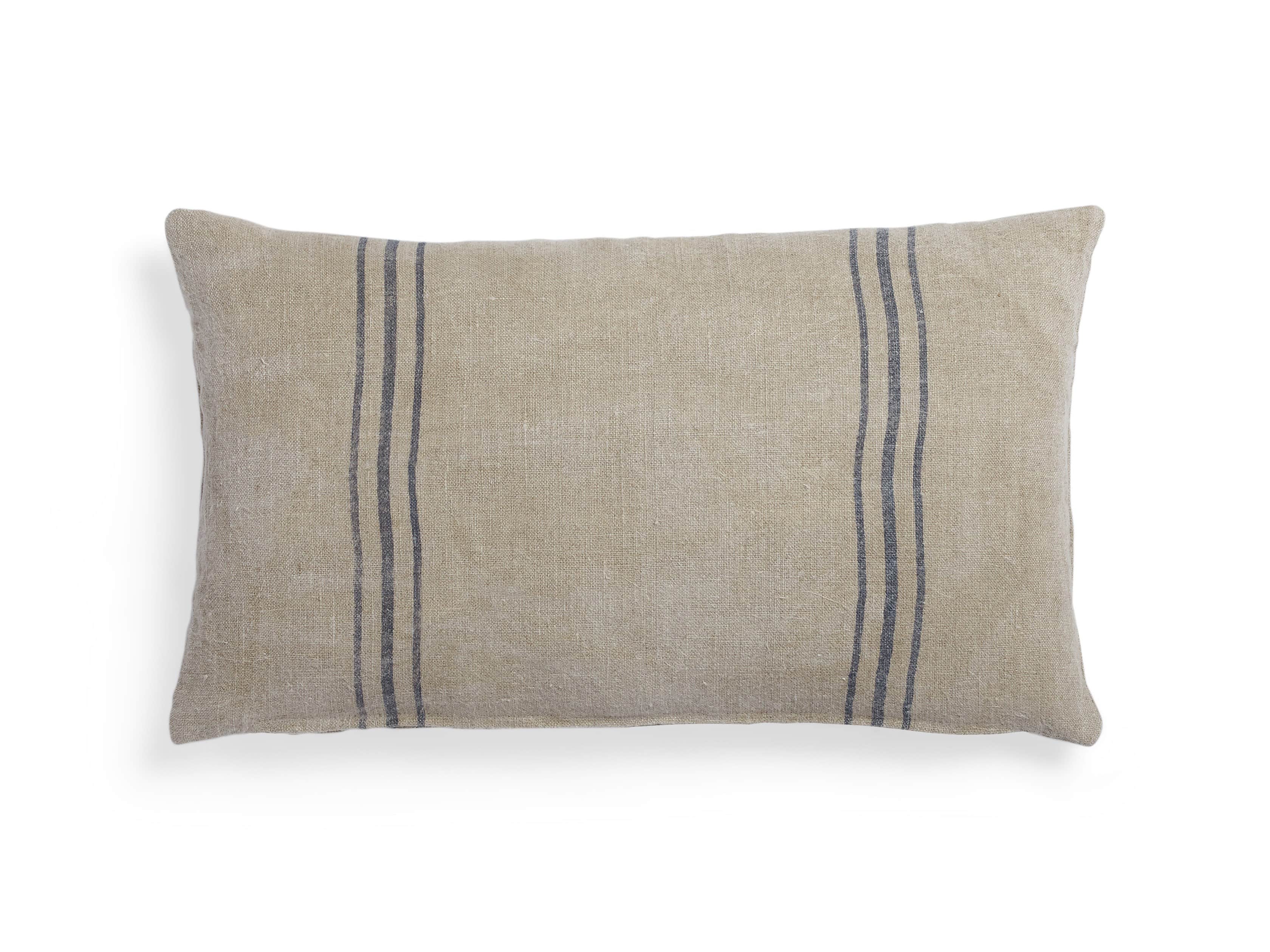 Striped Linen Lumbar Pillow in Natural And Blue